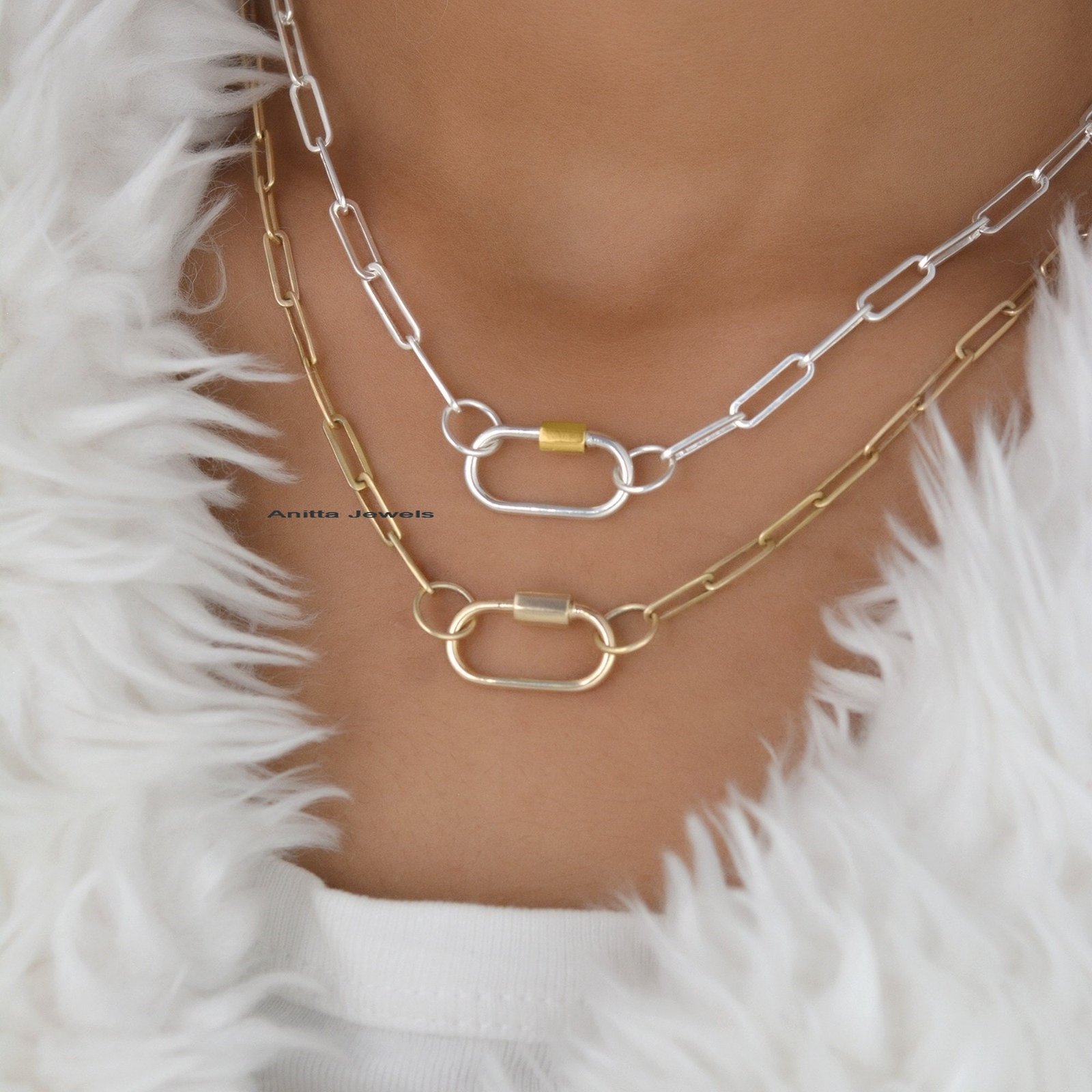 14k Gold Two Tone Carabiner Lock: Handmade Jewelry Clasp - View 2 - Anitta Jewels | SKU: etsy_767928439 14k Gold Two Tone Carabiner Lock: Handmade Jewelry Clasp - View 2 - Anitta Jewels | SKU: etsy_767928439