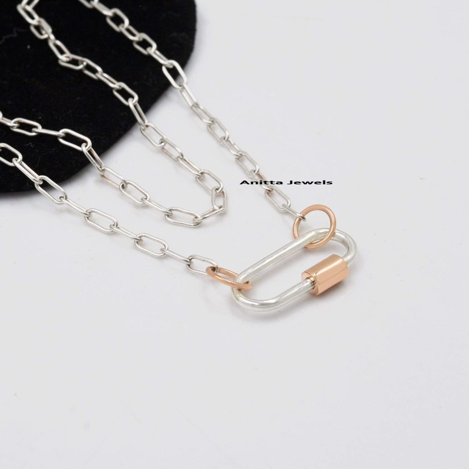 14k Gold Two Tone Carabiner Lock: Handmade Jewelry Clasp - View 3 - Anitta Jewels | SKU: etsy_767928439 14k Gold Two Tone Carabiner Lock: Handmade Jewelry Clasp - View 3 - Anitta Jewels | SKU: etsy_767928439