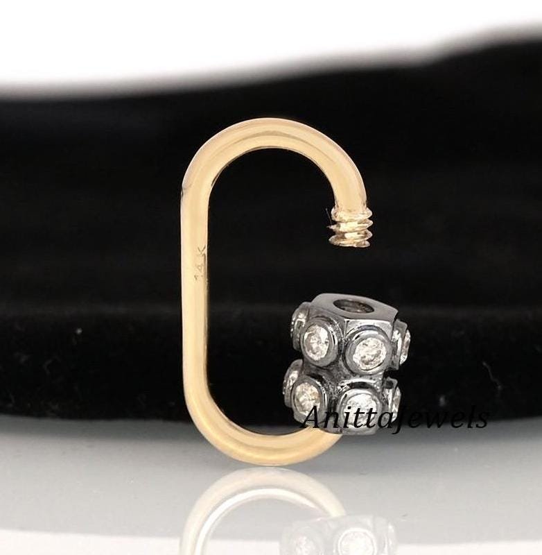 14k Gold Two-Tone Diamond Carabiner Lock: Handmade Designer Clasp - View 2 - Anitta Jewels | SKU: etsy_1486271729 14k Gold Two-Tone Diamond Carabiner Lock: Handmade Designer Clasp - View 2 - Anitta Jewels | SKU: etsy_1486271729