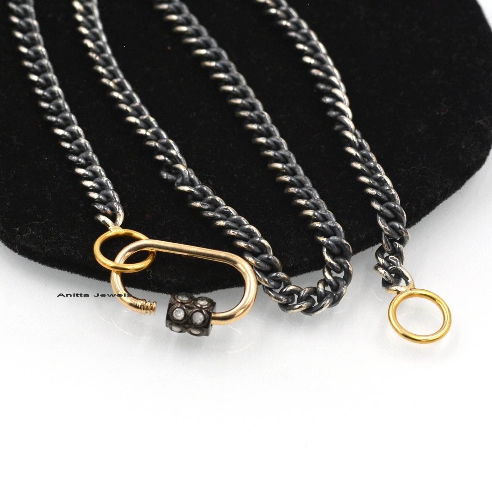 14k Gold Two-Tone Diamond Carabiner Lock: Handmade Designer Clasp - View 3 - Anitta Jewels | SKU: etsy_1486271729 14k Gold Two-Tone Diamond Carabiner Lock: Handmade Designer Clasp - View 3 - Anitta Jewels | SKU: etsy_1486271729