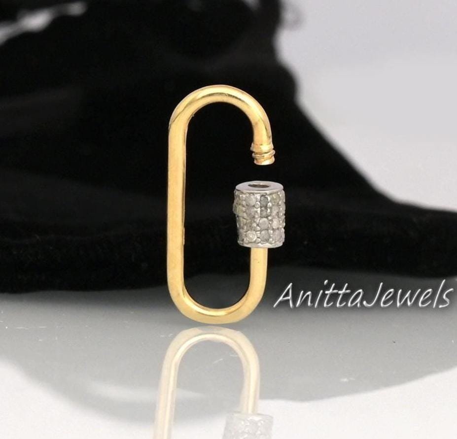 14k Gold Two-Tone Diamond Carabiner Lock - Handmade - Anitta Jewels | SKU: etsy_1064653406 14k Gold Two-Tone Diamond Carabiner Lock - Handmade - Anitta Jewels | SKU: etsy_1064653406