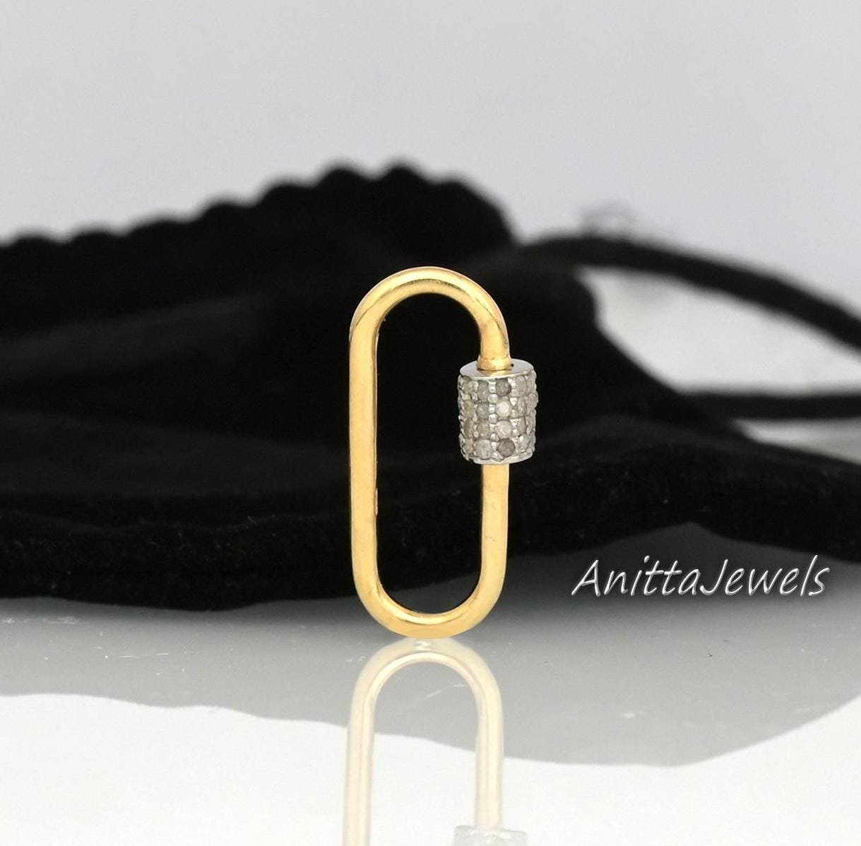 14k Gold Two-Tone Diamond Carabiner Lock - Handmade - View 2 - Anitta Jewels | SKU: etsy_1064653406 14k Gold Two-Tone Diamond Carabiner Lock - Handmade - View 2 - Anitta Jewels | SKU: etsy_1064653406
