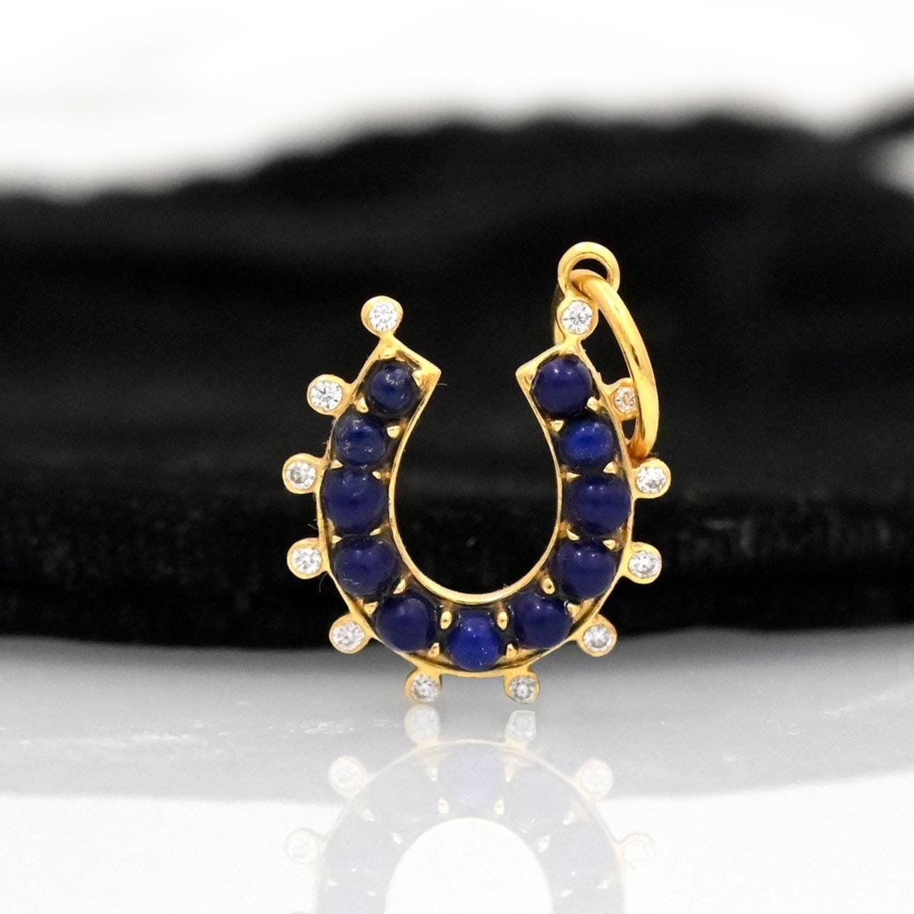 14K Plated Turquoise Horseshoe Pendant: Sterling Silver Moissanite Charm - Anitta Jewels | SKU: etsy_1479862031 14K Plated Turquoise Horseshoe Pendant: Sterling Silver Moissanite Charm - Anitta Jewels | SKU: etsy_1479862031
