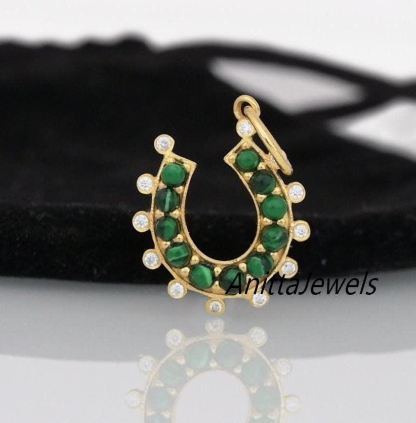 14K Plated Turquoise Horseshoe Pendant: Sterling Silver Moissanite Charm - View 2 - Anitta Jewels | SKU: etsy_1479862031 14K Plated Turquoise Horseshoe Pendant: Sterling Silver Moissanite Charm - View 2 - Anitta Jewels | SKU: etsy_1479862031