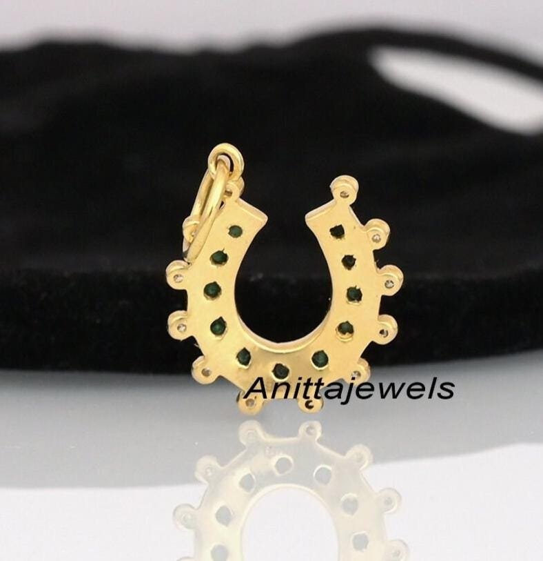 14K Plated Turquoise Horseshoe Pendant: Sterling Silver Moissanite Charm - View 3 - Anitta Jewels | SKU: etsy_1479862031 14K Plated Turquoise Horseshoe Pendant: Sterling Silver Moissanite Charm - View 3 - Anitta Jewels | SKU: etsy_1479862031