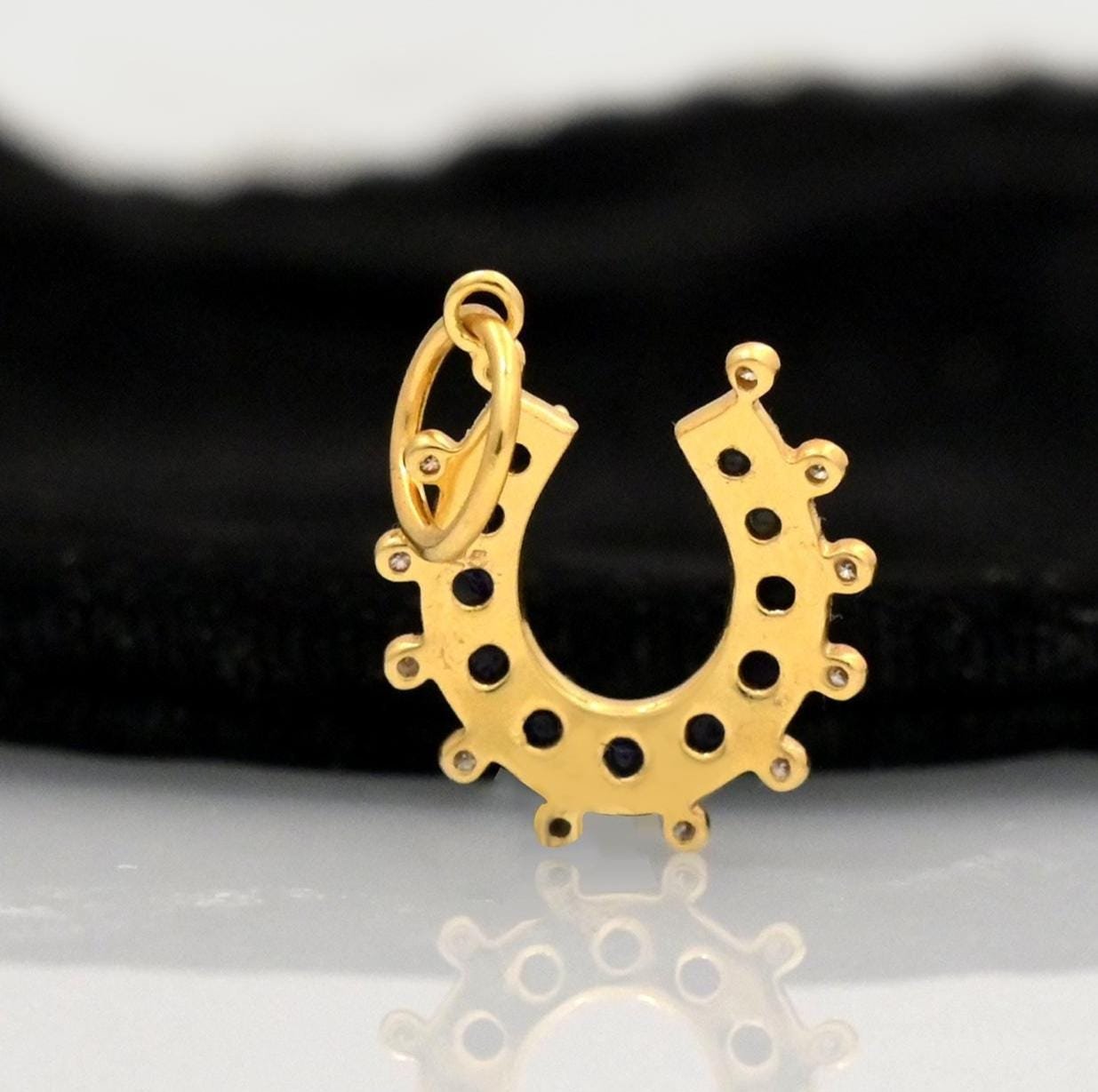 14K Plated Turquoise Horseshoe Pendant: Sterling Silver Moissanite Charm - View 5 - Anitta Jewels | SKU: etsy_1479862031 14K Plated Turquoise Horseshoe Pendant: Sterling Silver Moissanite Charm - View 5 - Anitta Jewels | SKU: etsy_1479862031