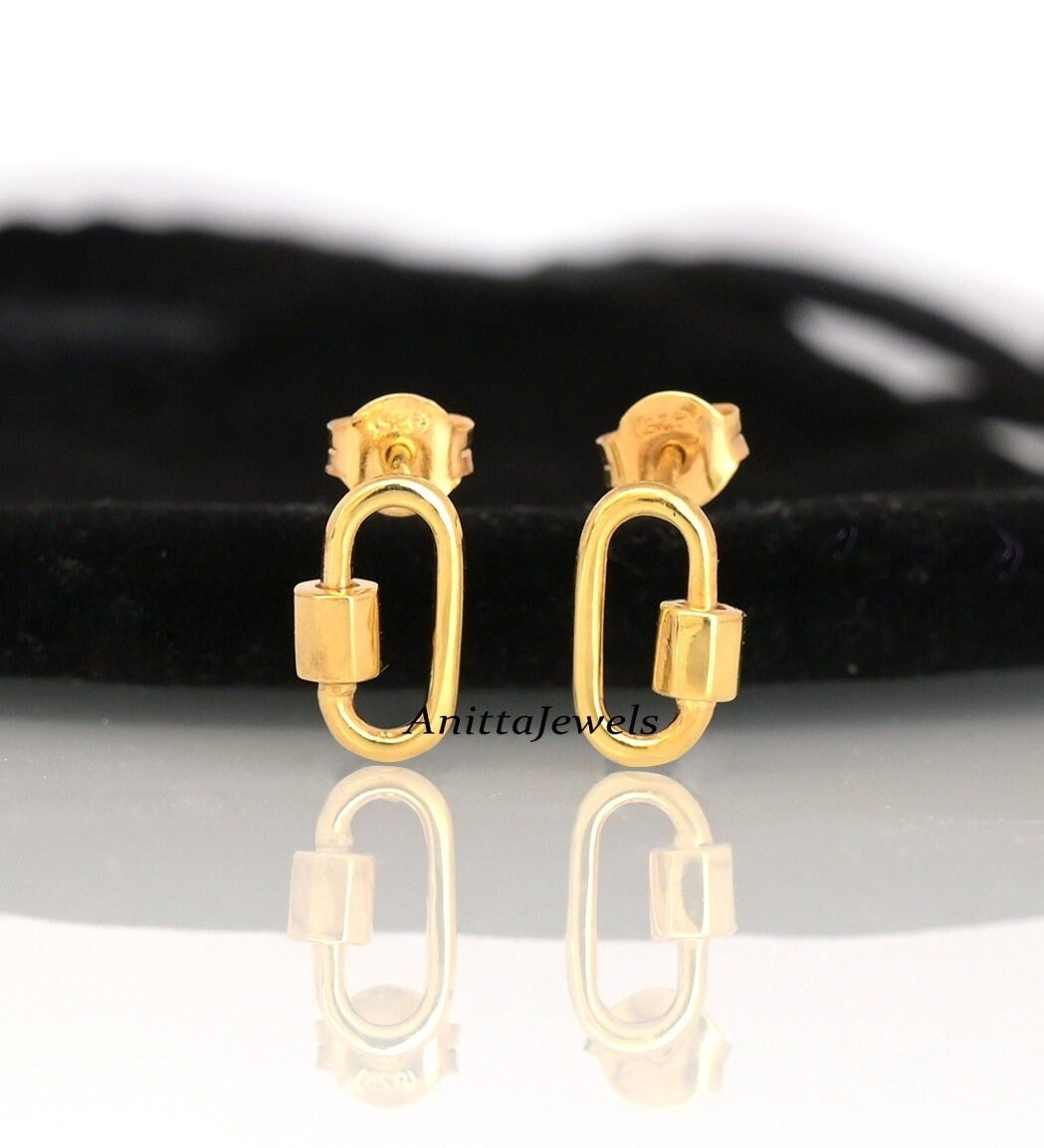 14K Solid Gold Carabiner Lock Earrings: Designer Style - Anitta Jewels | SKU: etsy_1709150705 14K Solid Gold Carabiner Lock Earrings: Designer Style - Anitta Jewels | SKU: etsy_1709150705