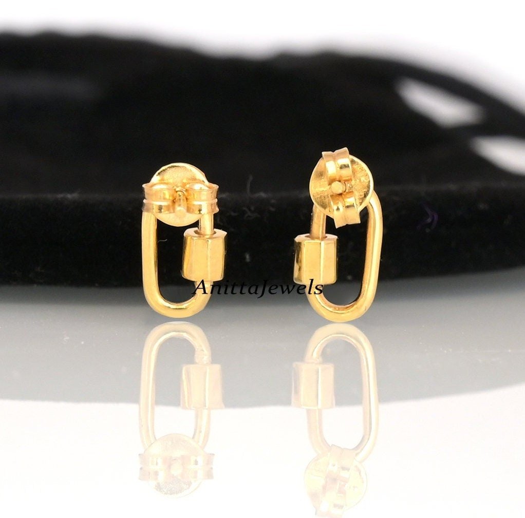 14K Solid Gold Carabiner Lock Earrings: Designer Style - View 2 - Anitta Jewels | SKU: etsy_1709150705 14K Solid Gold Carabiner Lock Earrings: Designer Style - View 2 - Anitta Jewels | SKU: etsy_1709150705