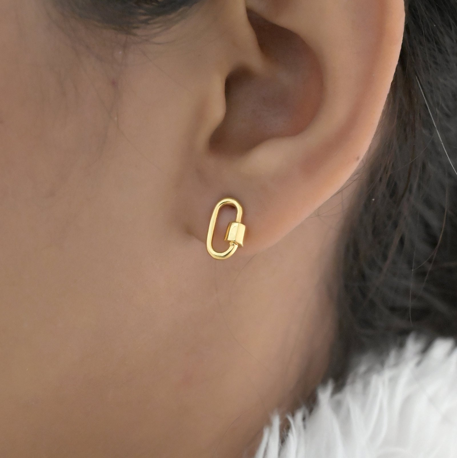 14K Solid Gold Carabiner Lock Earrings: Designer Style - View 3 - Anitta Jewels | SKU: etsy_1709150705 14K Solid Gold Carabiner Lock Earrings: Designer Style - View 3 - Anitta Jewels | SKU: etsy_1709150705