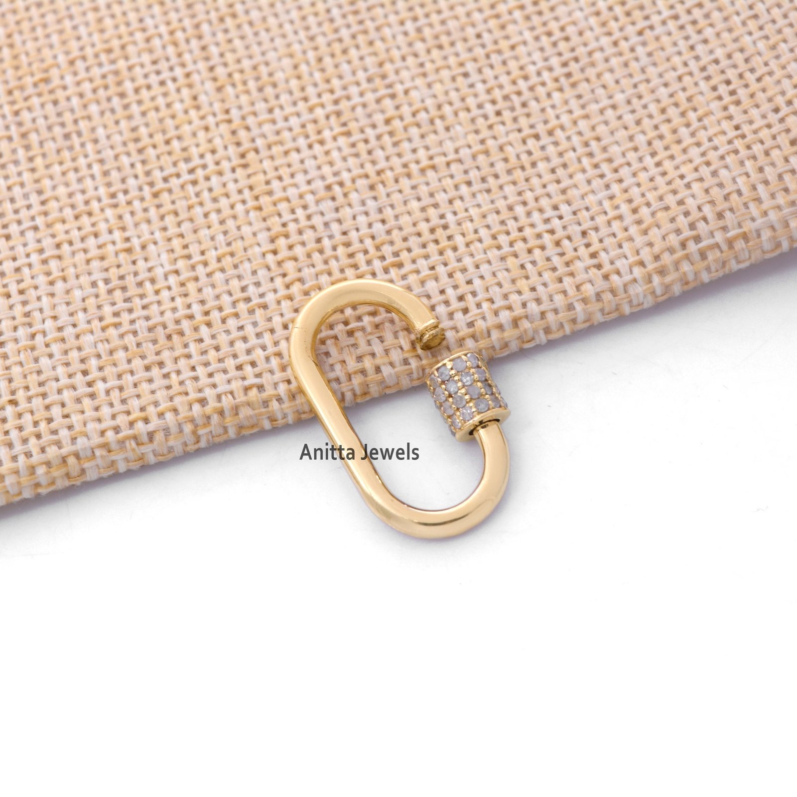 14K Solid Gold Carabiner Lock: Handmade Diamond Pendant (25MM) - View 5 - Anitta Jewels | SKU: etsy_982724965 14K Solid Gold Carabiner Lock: Handmade Diamond Pendant (25MM) - View 5 - Anitta Jewels | SKU: etsy_982724965