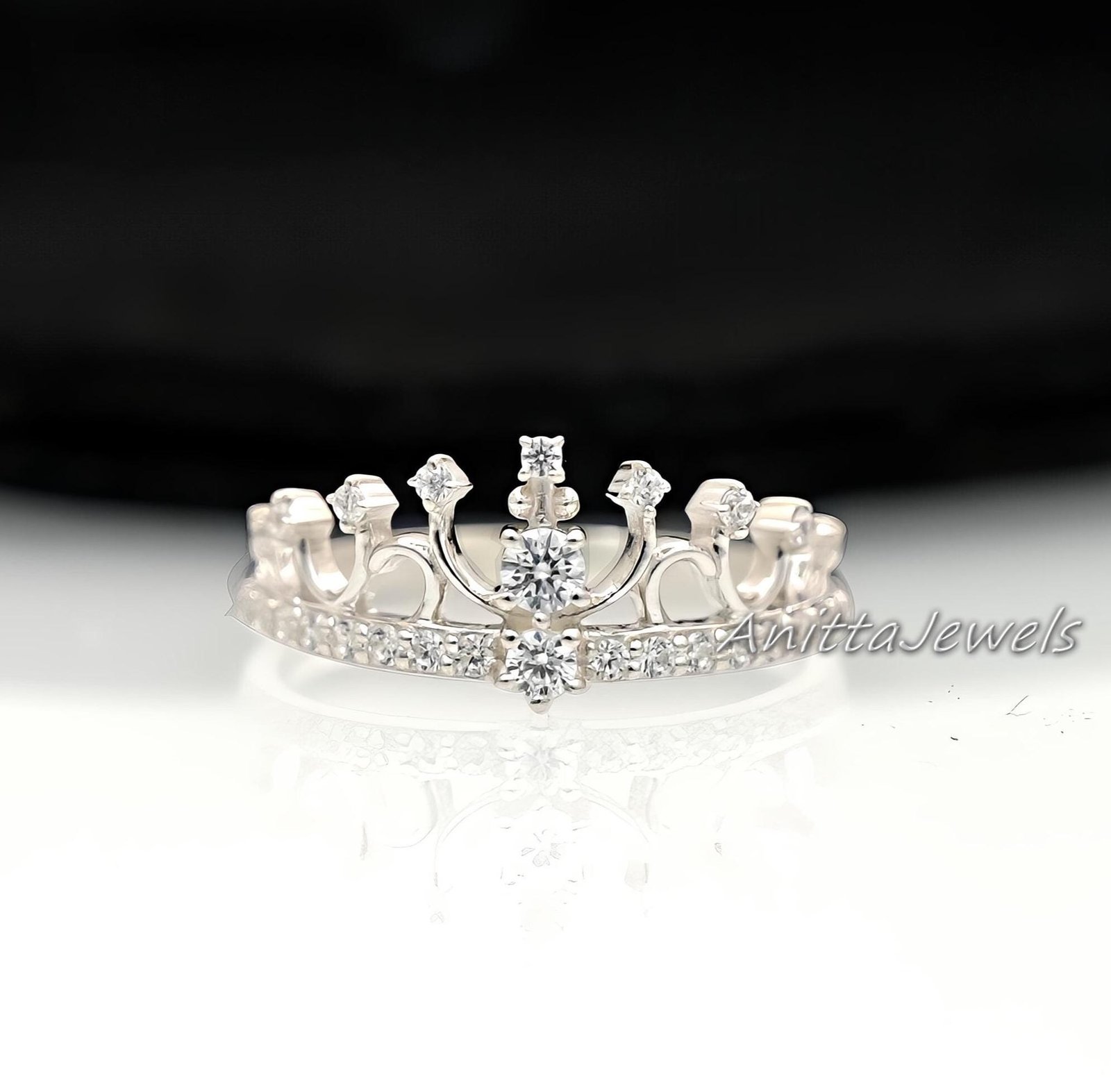 14k Solid Gold CZ Tiara Ring: Minimalist Princess Crown - Anitta Jewels | SKU: etsy_1902880017 14k Solid Gold CZ Tiara Ring: Minimalist Princess Crown - Anitta Jewels | SKU: etsy_1902880017