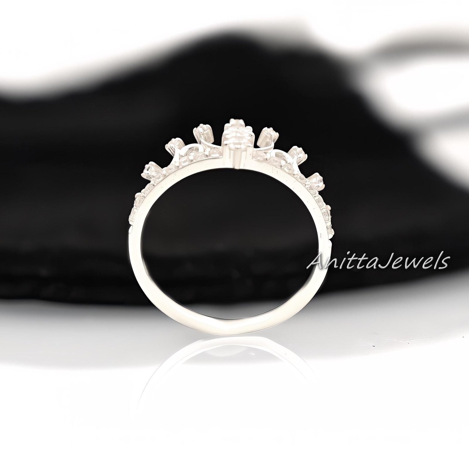 14k Solid Gold CZ Tiara Ring: Minimalist Princess Crown - View 2 - Anitta Jewels | SKU: etsy_1902880017 14k Solid Gold CZ Tiara Ring: Minimalist Princess Crown - View 2 - Anitta Jewels | SKU: etsy_1902880017