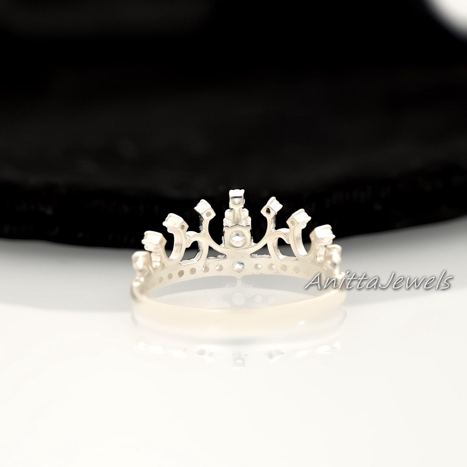 14k Solid Gold CZ Tiara Ring: Minimalist Princess Crown - View 3 - Anitta Jewels | SKU: etsy_1902880017 14k Solid Gold CZ Tiara Ring: Minimalist Princess Crown - View 3 - Anitta Jewels | SKU: etsy_1902880017