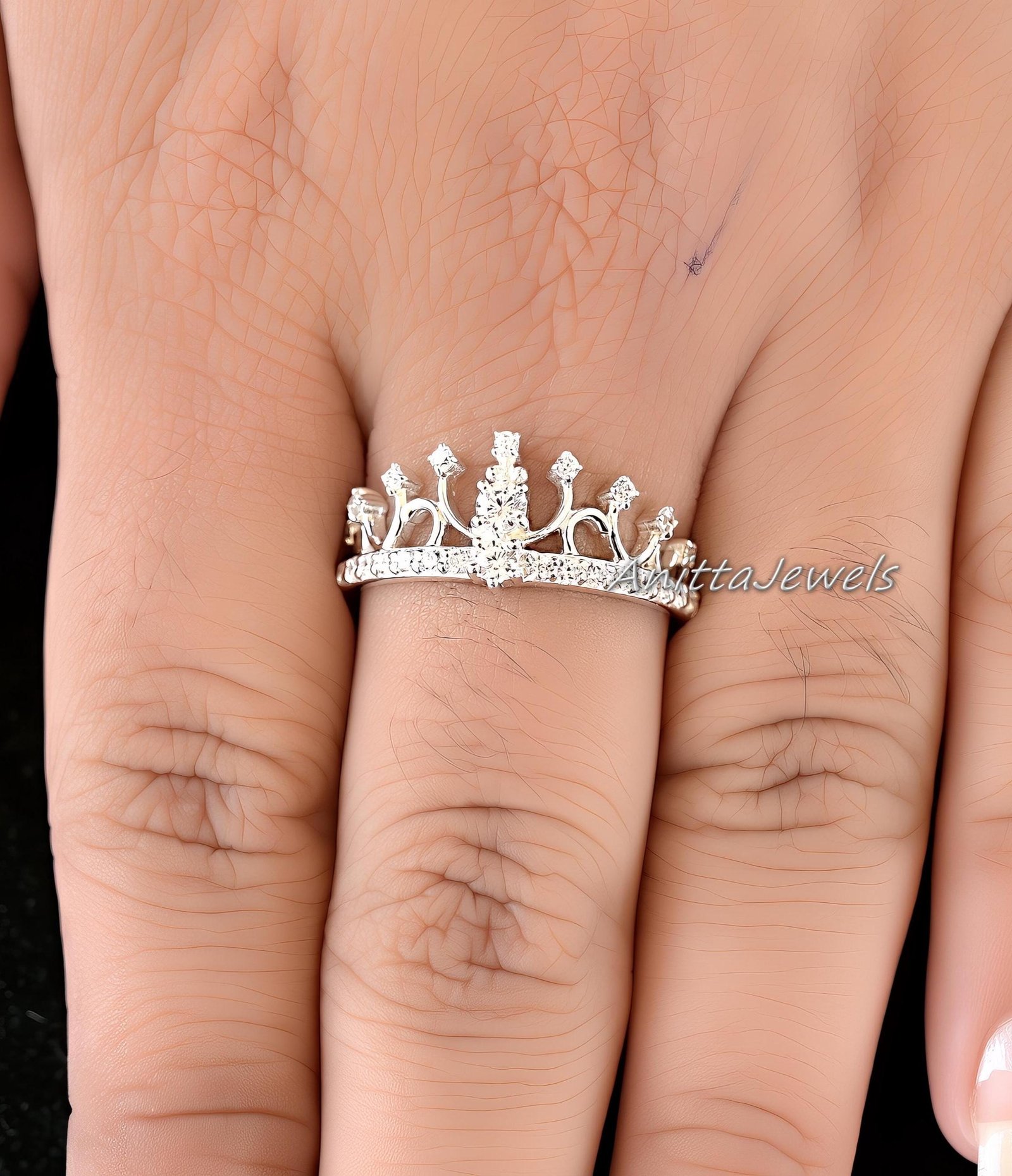 14k Solid Gold CZ Tiara Ring: Minimalist Princess Crown - View 4 - Anitta Jewels | SKU: etsy_1902880017 14k Solid Gold CZ Tiara Ring: Minimalist Princess Crown - View 4 - Anitta Jewels | SKU: etsy_1902880017