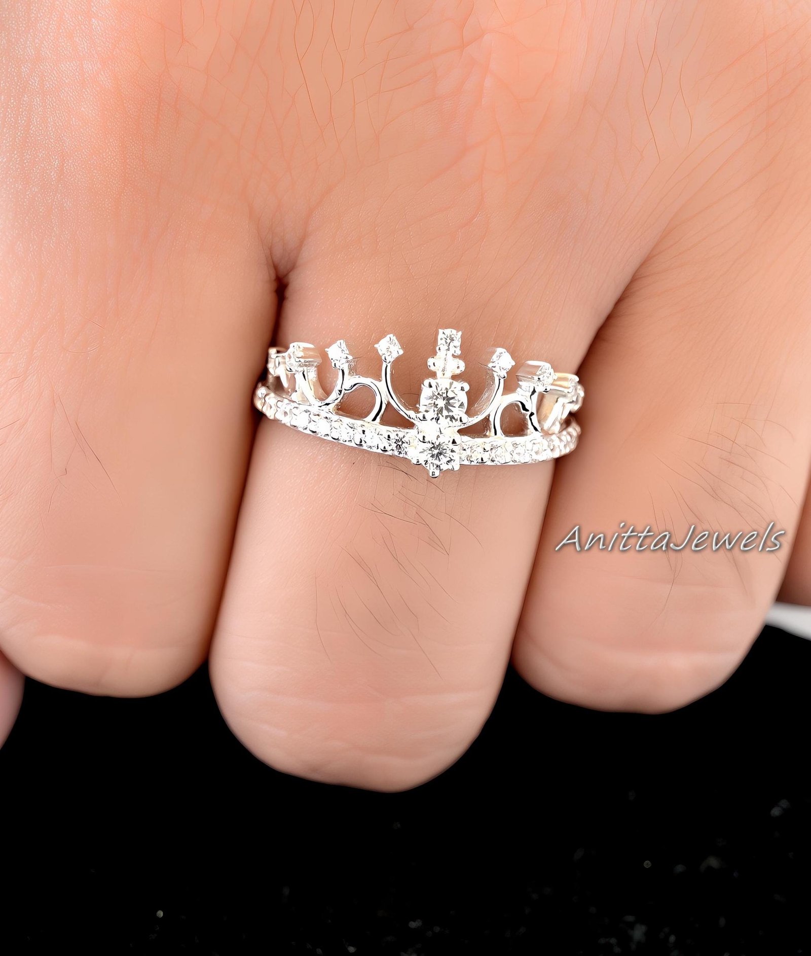 14k Solid Gold CZ Tiara Ring: Minimalist Princess Crown - View 5 - Anitta Jewels | SKU: etsy_1902880017 14k Solid Gold CZ Tiara Ring: Minimalist Princess Crown - View 5 - Anitta Jewels | SKU: etsy_1902880017