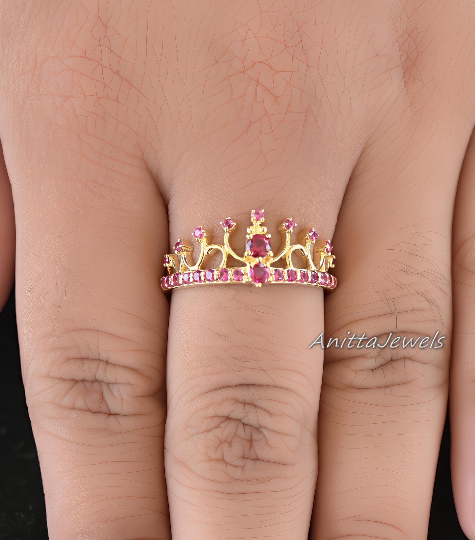 14k Solid Gold CZ Tiara Ring: Minimalist Princess Crown - View 6 - Anitta Jewels | SKU: etsy_1902880017 14k Solid Gold CZ Tiara Ring: Minimalist Princess Crown - View 6 - Anitta Jewels | SKU: etsy_1902880017
