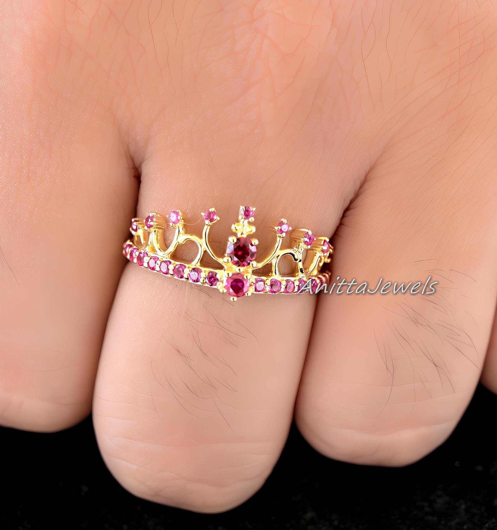 14k Solid Gold CZ Tiara Ring: Minimalist Princess Crown - View 7 - Anitta Jewels | SKU: etsy_1902880017 14k Solid Gold CZ Tiara Ring: Minimalist Princess Crown - View 7 - Anitta Jewels | SKU: etsy_1902880017