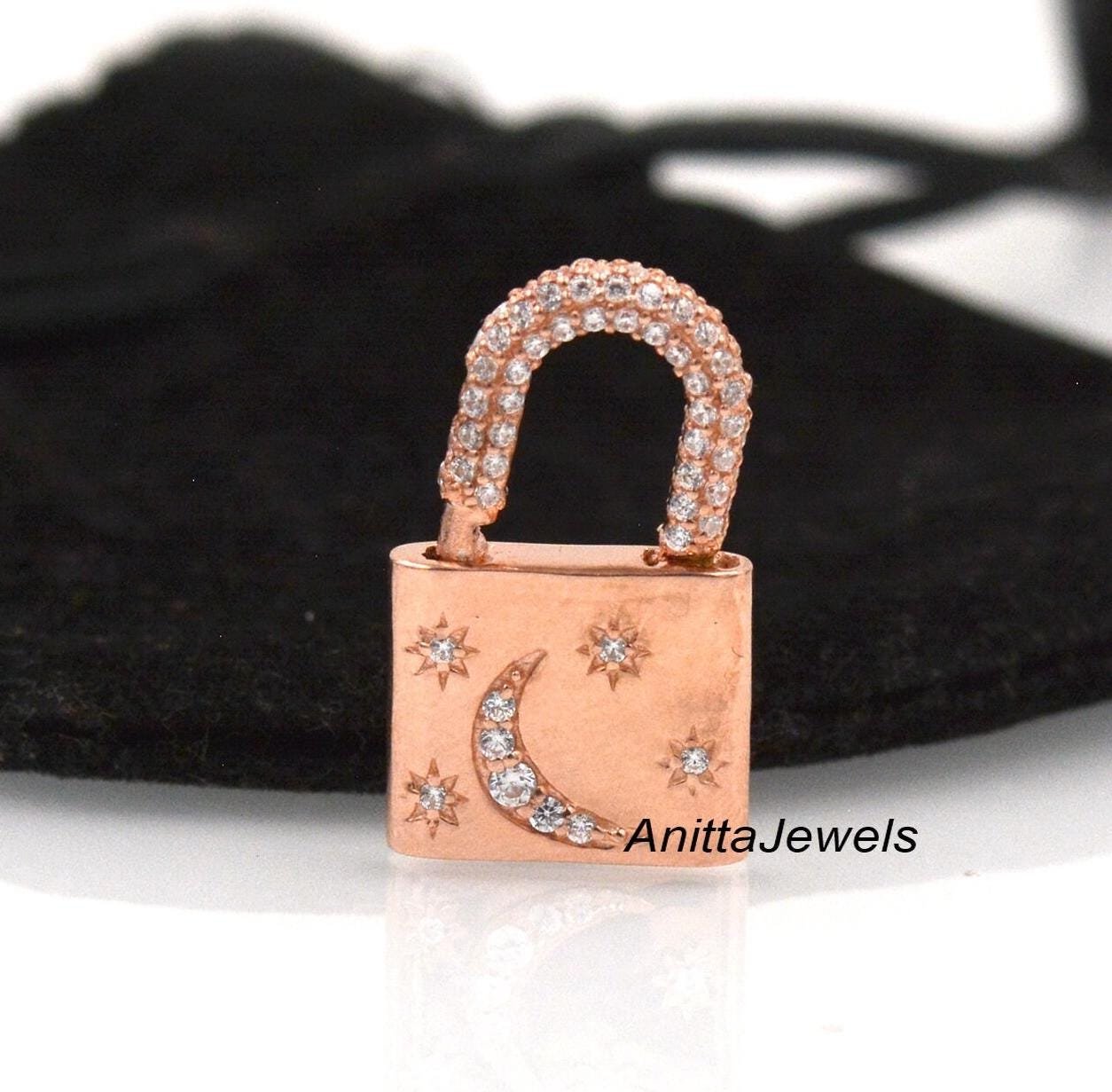 14k Solid Gold Diamond Star Moon Padlock Charm - Anitta Jewels | SKU: etsy_1692240494 14k Solid Gold Diamond Star Moon Padlock Charm - Anitta Jewels | SKU: etsy_1692240494