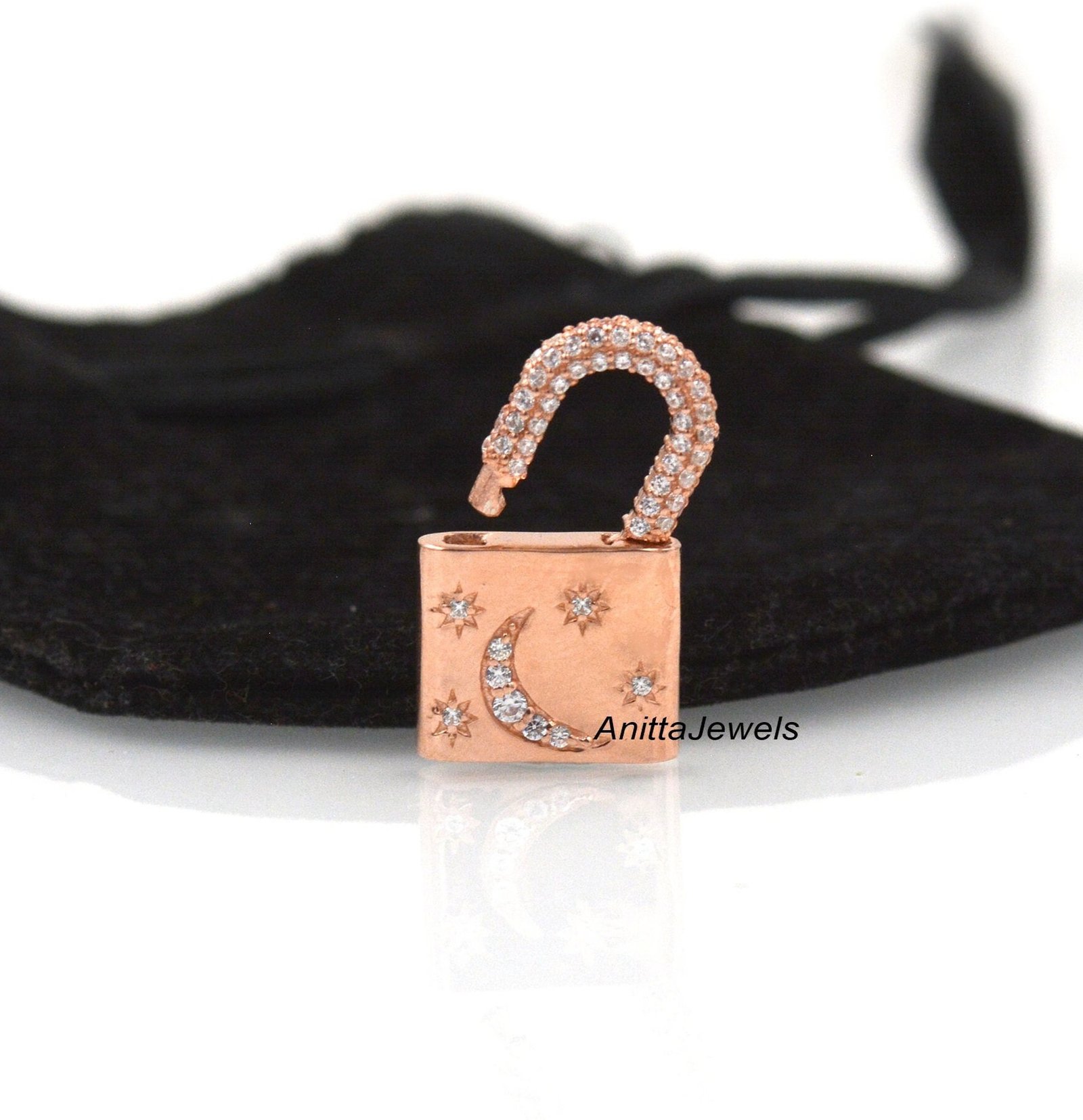 14k Solid Gold Diamond Star Moon Padlock Charm - View 7 - Anitta Jewels | SKU: etsy_1692240494 14k Solid Gold Diamond Star Moon Padlock Charm - View 7 - Anitta Jewels | SKU: etsy_1692240494