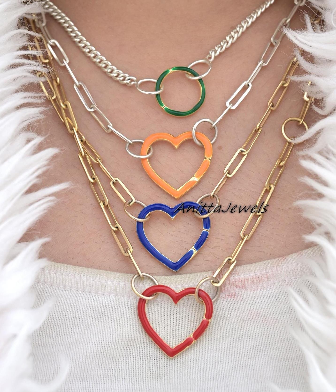 14K Solid Gold Enamel Enhancer Lock: Handmade Charm Holder - View 4 - Anitta Jewels | SKU: etsy_1811818593 14K Solid Gold Enamel Enhancer Lock: Handmade Charm Holder - View 4 - Anitta Jewels | SKU: etsy_1811818593