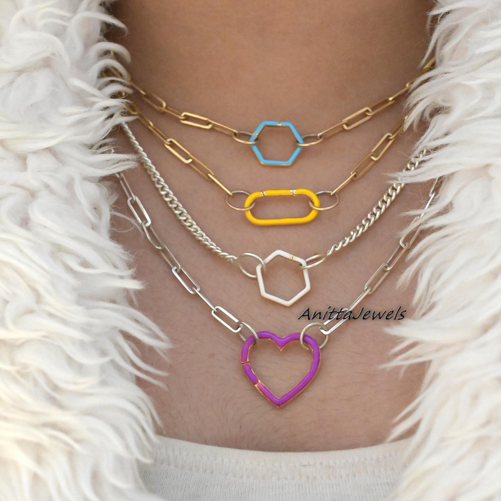 14K Solid Gold Enamel Enhancer Lock: Handmade Charm Holder - View 6 - Anitta Jewels | SKU: etsy_1811818593 14K Solid Gold Enamel Enhancer Lock: Handmade Charm Holder - View 6 - Anitta Jewels | SKU: etsy_1811818593
