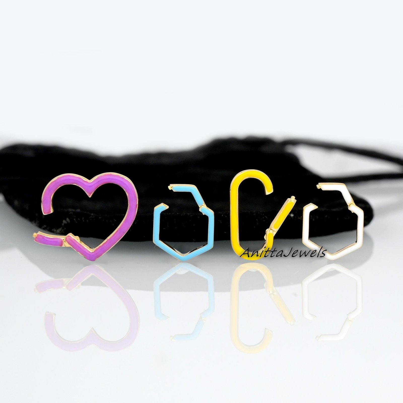 14K Solid Gold Enamel Enhancer Lock: Handmade Charm Holder - View 7 - Anitta Jewels | SKU: etsy_1811818593 14K Solid Gold Enamel Enhancer Lock: Handmade Charm Holder - View 7 - Anitta Jewels | SKU: etsy_1811818593