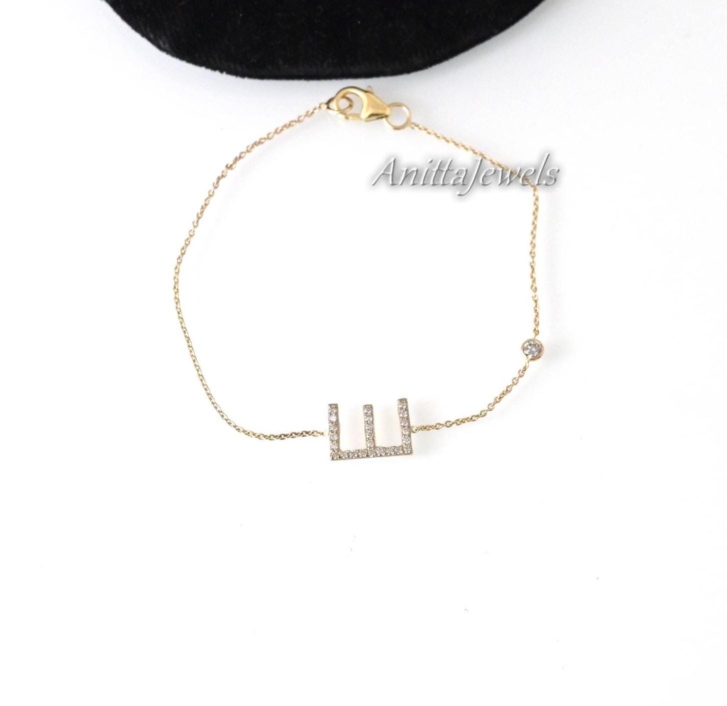14k Solid Gold Initial Bracelet: Custom Moissanite Letter Bracelet - View 6 - Anitta Jewels | SKU: etsy_1348187377 14k Solid Gold Initial Bracelet: Custom Moissanite Letter Bracelet - View 6 - Anitta Jewels | SKU: etsy_1348187377