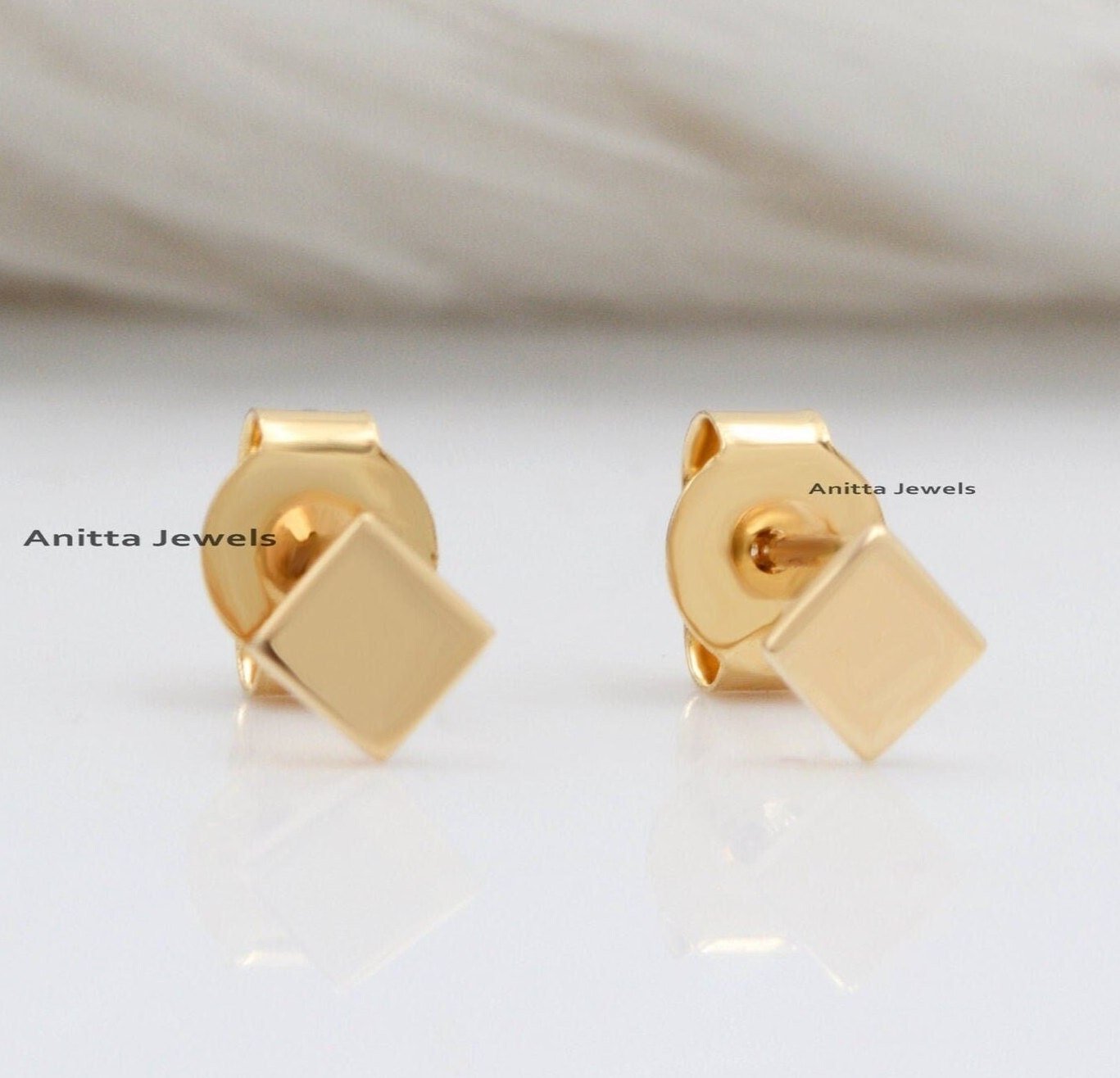 14K Solid Gold Square Stud Earrings, Tiny Geometric Earrings - Anitta Jewels | SKU: etsy_1694968982 14K Solid Gold Square Stud Earrings, Tiny Geometric Earrings - Anitta Jewels | SKU: etsy_1694968982