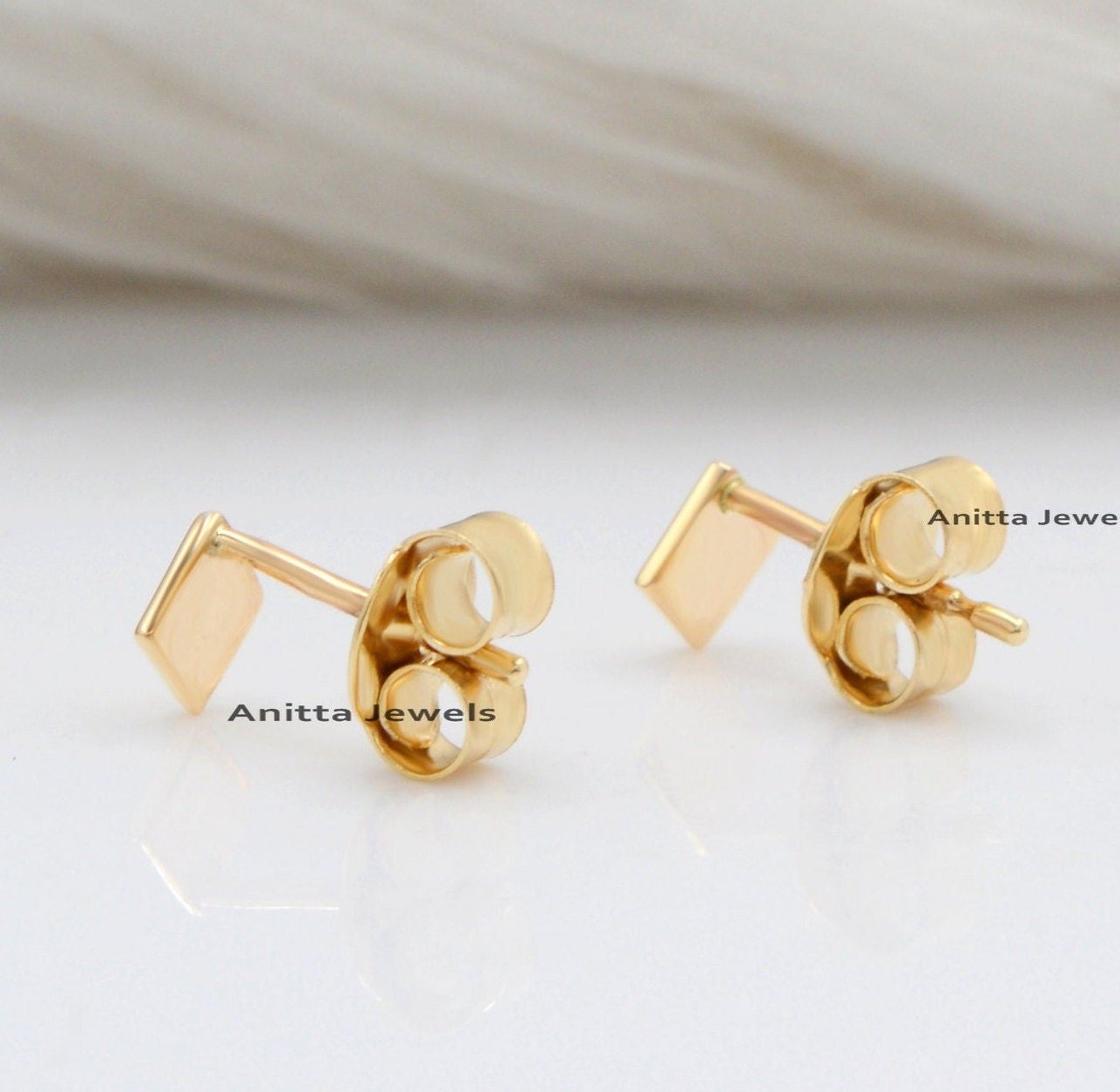 14K Solid Gold Square Stud Earrings, Tiny Geometric Earrings - View 2 - Anitta Jewels | SKU: etsy_1694968982 14K Solid Gold Square Stud Earrings, Tiny Geometric Earrings - View 2 - Anitta Jewels | SKU: etsy_1694968982