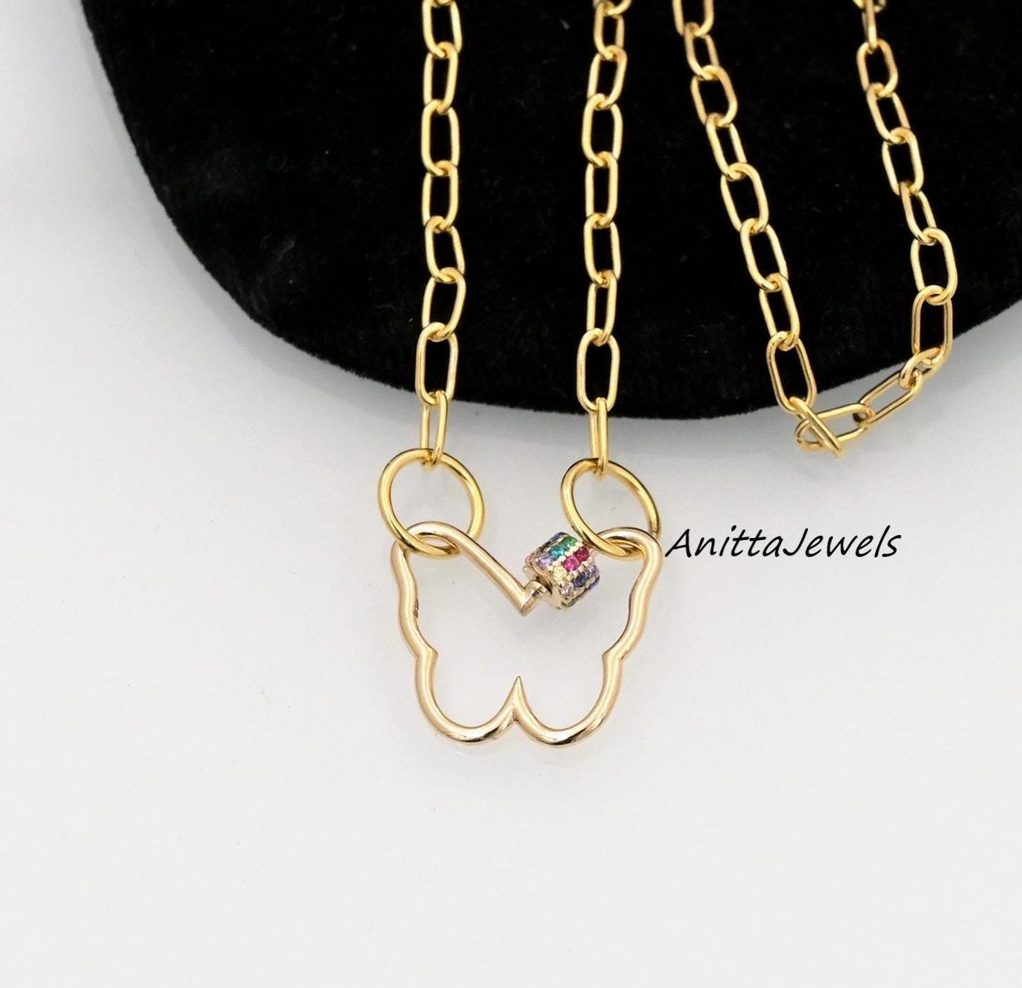 925 Silver Butterfly Carabiner Lock: Multi Sapphire Gemstone Pendant - View 3 - Anitta Jewels | SKU: etsy_894345193 925 Silver Butterfly Carabiner Lock: Multi Sapphire Gemstone Pendant - View 3 - Anitta Jewels | SKU: etsy_894345193