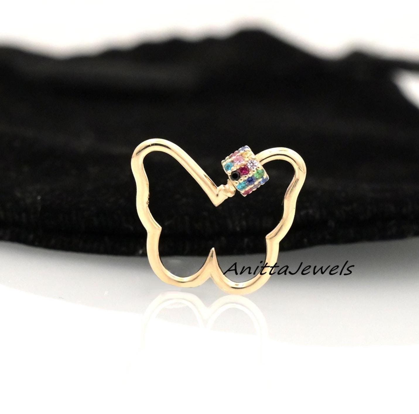 925 Silver Butterfly Carabiner Lock: Multi Sapphire Gemstone Pendant - View 5 - Anitta Jewels | SKU: etsy_894345193 925 Silver Butterfly Carabiner Lock: Multi Sapphire Gemstone Pendant - View 5 - Anitta Jewels | SKU: etsy_894345193