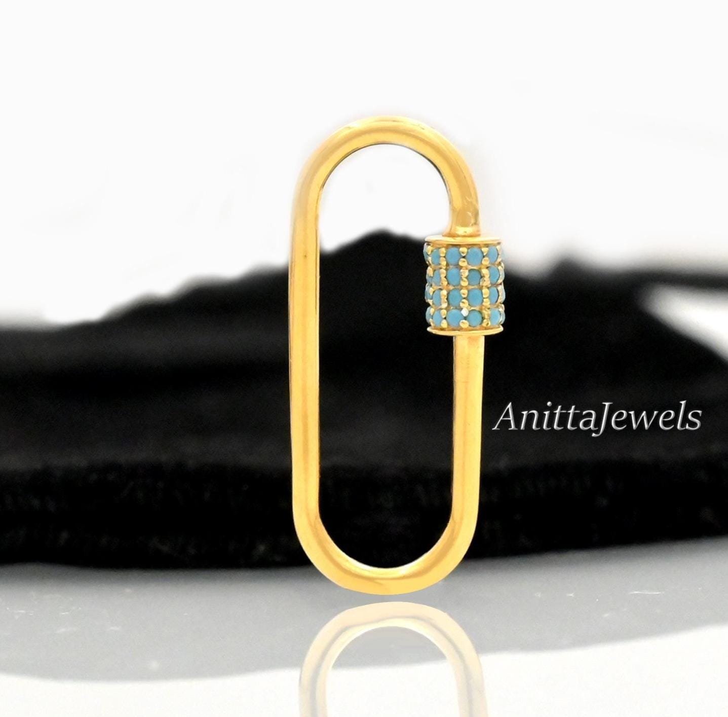925 Silver Carabiner Lock: 14K Gold Plated, Pink Sapphire Charms Holder - Anitta Jewels | SKU: etsy_1052137282 925 Silver Carabiner Lock: 14K Gold Plated, Pink Sapphire Charms Holder - Anitta Jewels | SKU: etsy_1052137282
