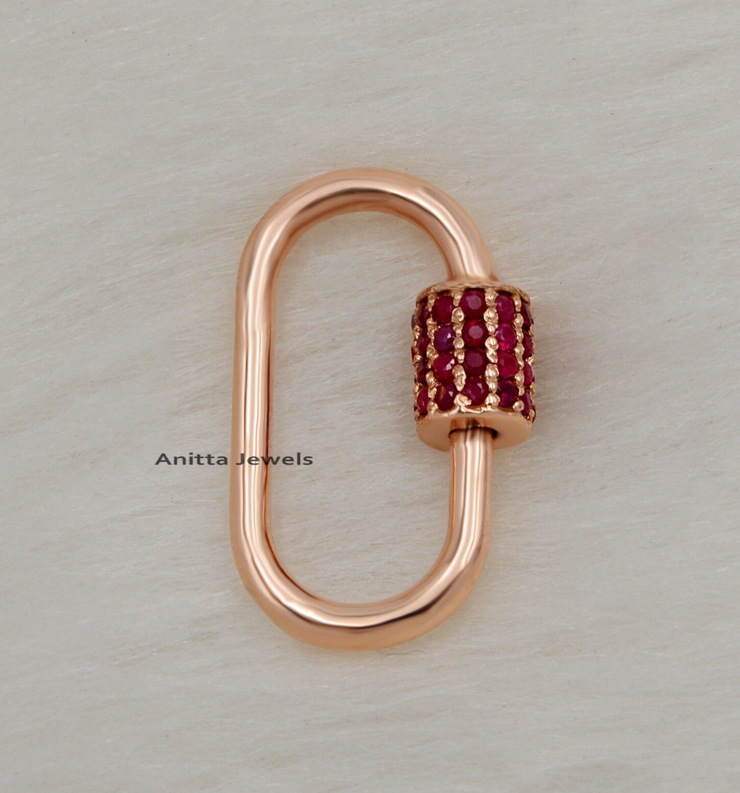 925 Silver Carabiner Lock: 14K Gold Plated, Pink Sapphire Charms Holder - View 2 - Anitta Jewels | SKU: etsy_1052137282 925 Silver Carabiner Lock: 14K Gold Plated, Pink Sapphire Charms Holder - View 2 - Anitta Jewels | SKU: etsy_1052137282
