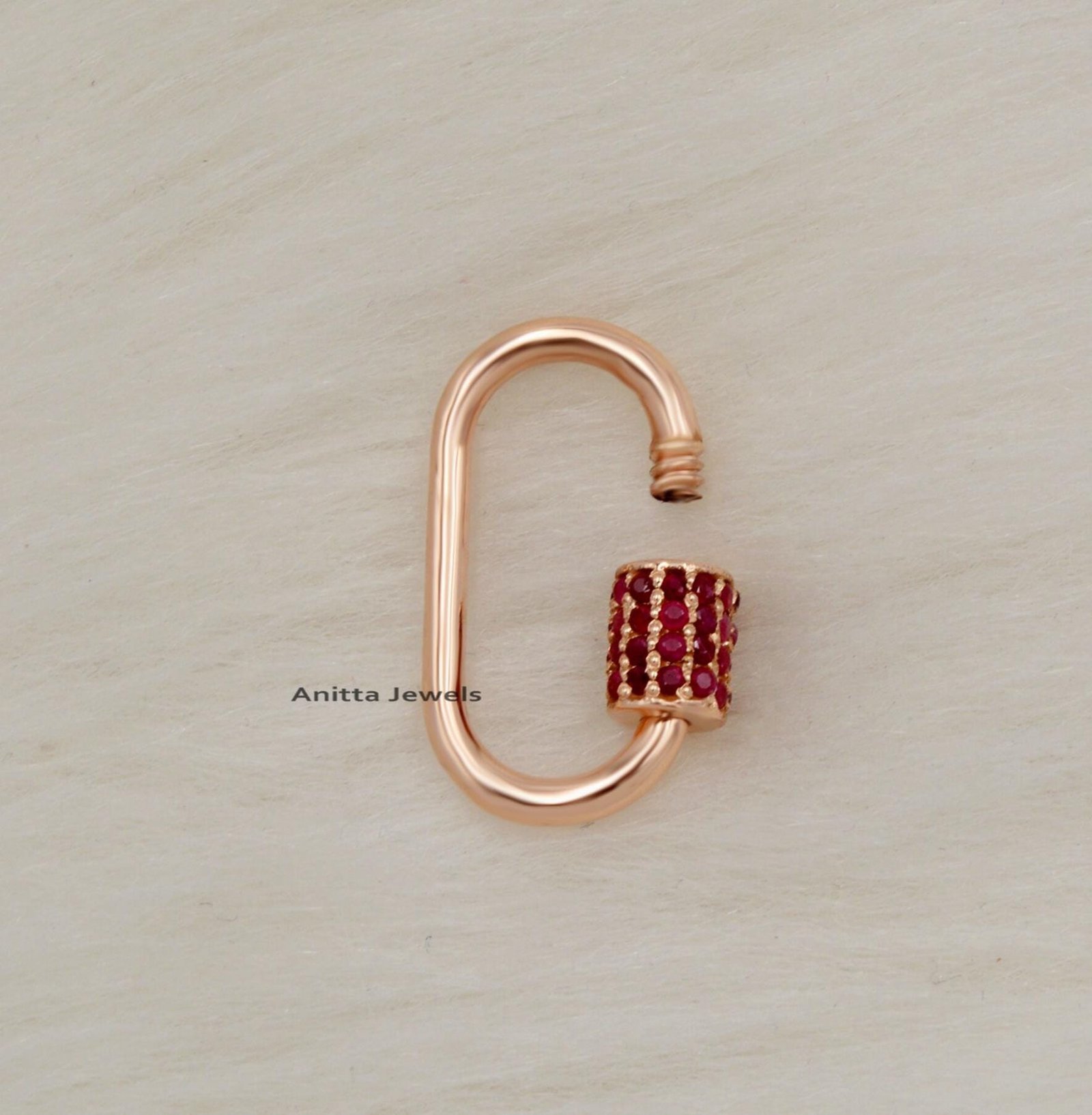 925 Silver Carabiner Lock: 14K Gold Plated, Pink Sapphire Charms Holder - View 3 - Anitta Jewels | SKU: etsy_1052137282 925 Silver Carabiner Lock: 14K Gold Plated, Pink Sapphire Charms Holder - View 3 - Anitta Jewels | SKU: etsy_1052137282