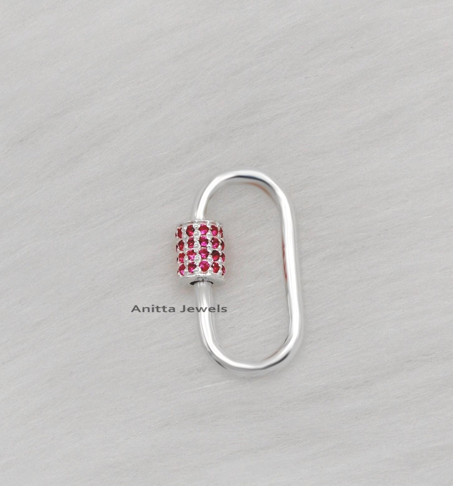 925 Silver Carabiner Lock: 14K Gold Plated, Pink Sapphire Charms Holder - View 4 - Anitta Jewels | SKU: etsy_1052137282 925 Silver Carabiner Lock: 14K Gold Plated, Pink Sapphire Charms Holder - View 4 - Anitta Jewels | SKU: etsy_1052137282