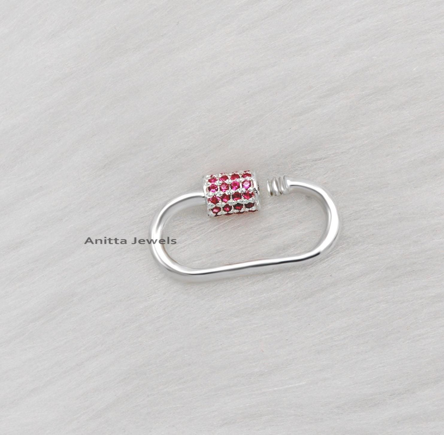 925 Silver Carabiner Lock: 14K Gold Plated, Pink Sapphire Charms Holder - View 5 - Anitta Jewels | SKU: etsy_1052137282 925 Silver Carabiner Lock: 14K Gold Plated, Pink Sapphire Charms Holder - View 5 - Anitta Jewels | SKU: etsy_1052137282