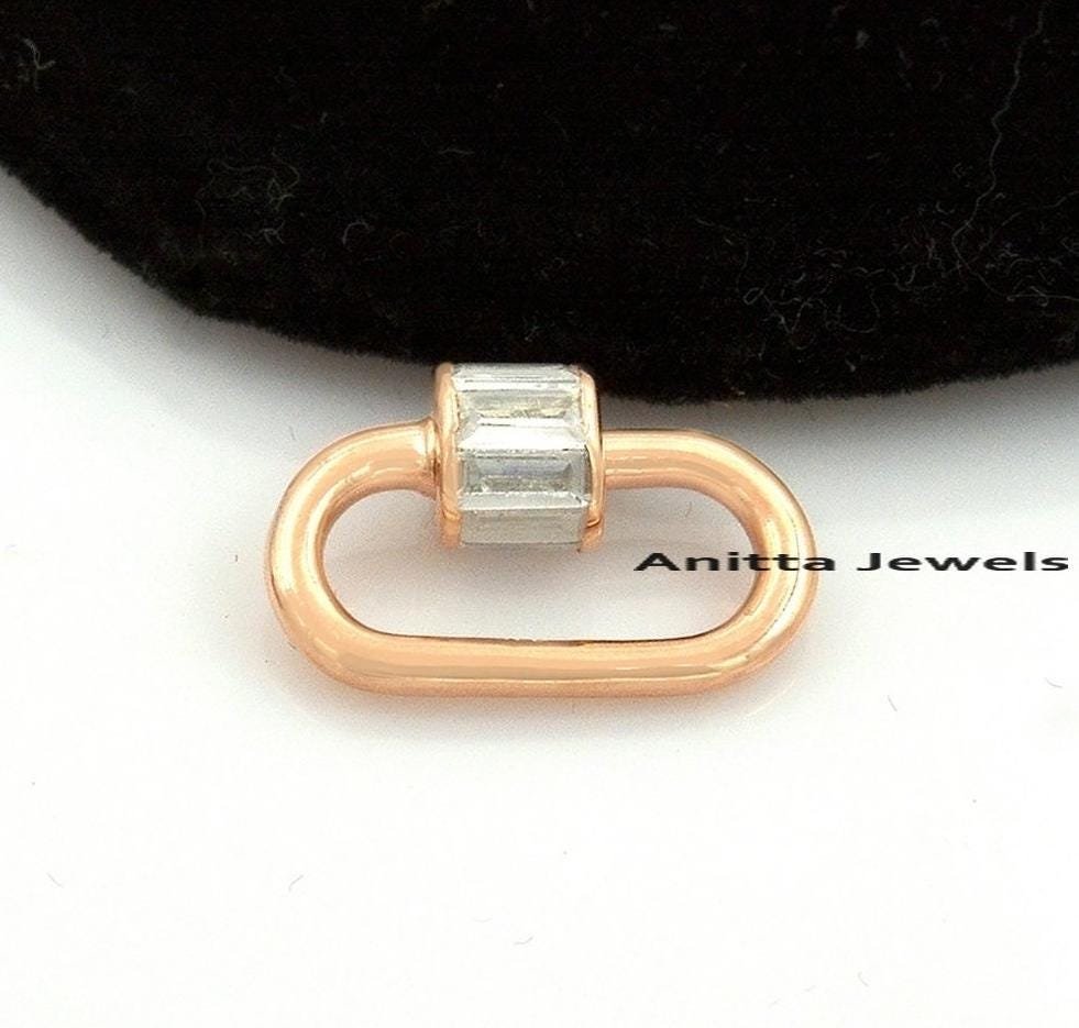 925 Silver Carabiner Lock with White Topaz Baguettes - View 3 - Anitta Jewels | SKU: etsy_1047705576 925 Silver Carabiner Lock with White Topaz Baguettes - View 3 - Anitta Jewels | SKU: etsy_1047705576