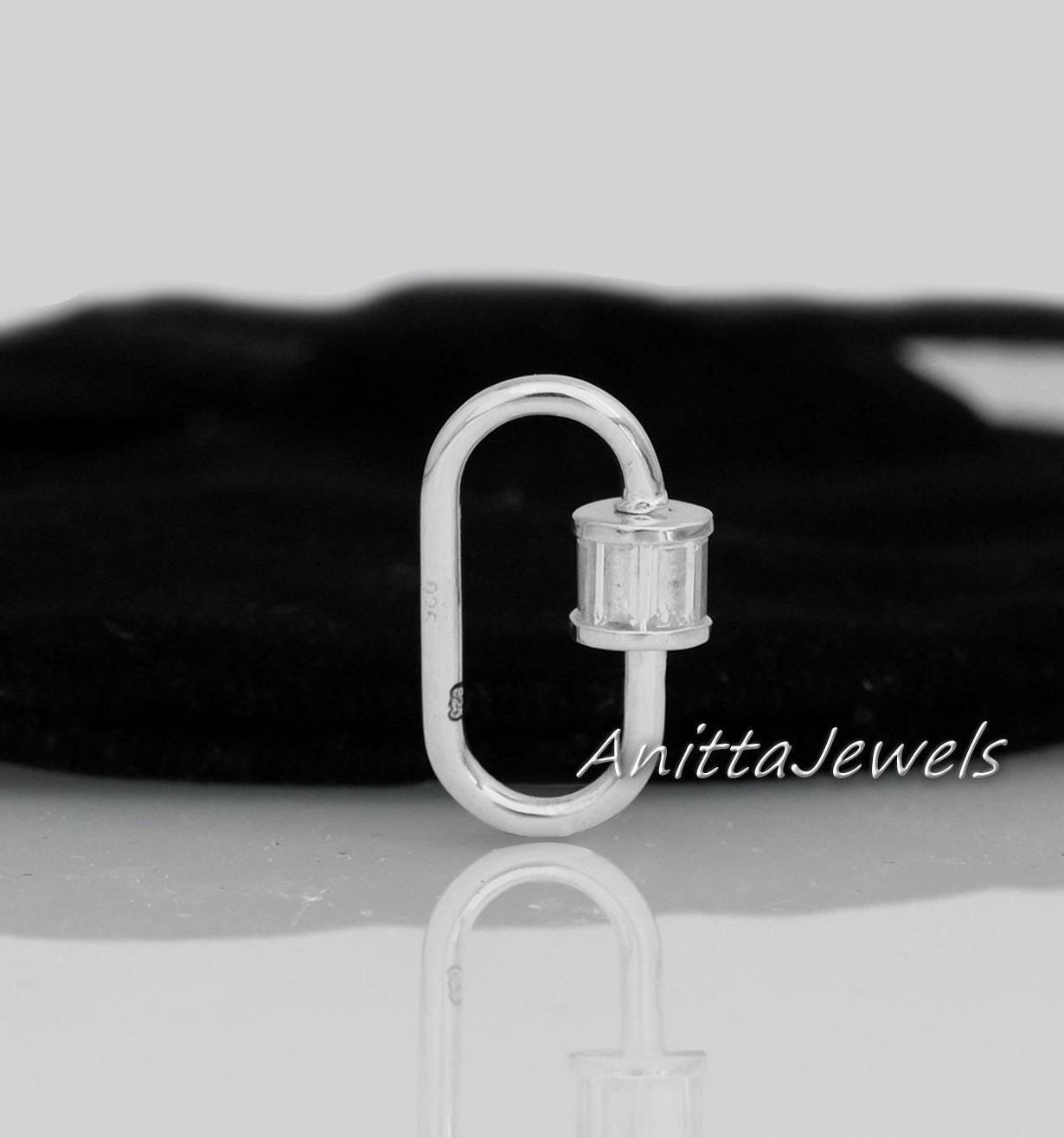 925 Silver Carabiner Lock with White Topaz Baguettes - View 5 - Anitta Jewels | SKU: etsy_1047705576 925 Silver Carabiner Lock with White Topaz Baguettes - View 5 - Anitta Jewels | SKU: etsy_1047705576