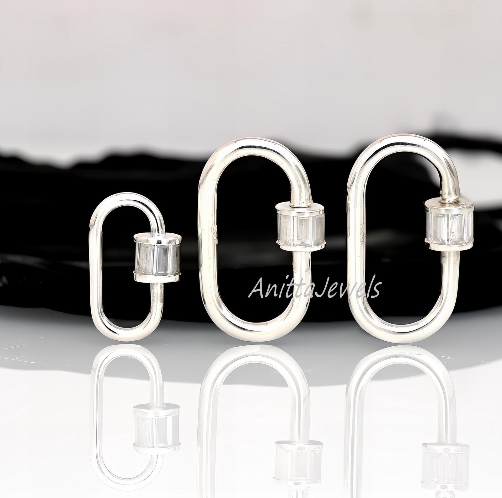 925 Silver Carabiner Lock with White Topaz Baguettes - View 6 - Anitta Jewels | SKU: etsy_1047705576 925 Silver Carabiner Lock with White Topaz Baguettes - View 6 - Anitta Jewels | SKU: etsy_1047705576