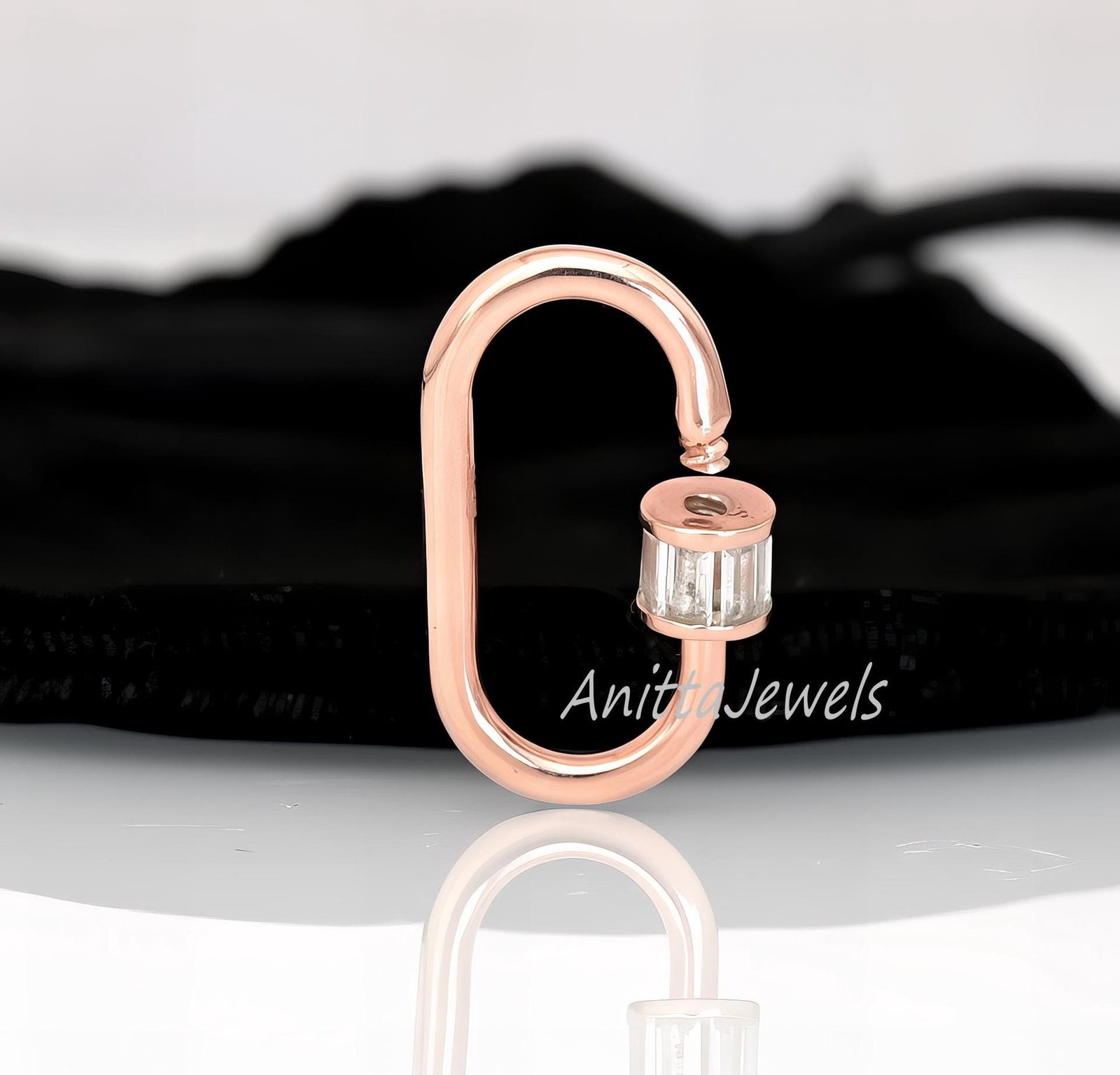 925 Silver Carabiner Lock with White Topaz Baguettes - View 7 - Anitta Jewels | SKU: etsy_1047705576 925 Silver Carabiner Lock with White Topaz Baguettes - View 7 - Anitta Jewels | SKU: etsy_1047705576