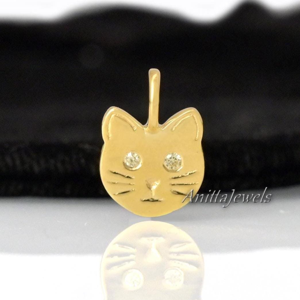 925 Silver Cat Pendant with Diamond Eyes (15 MM) - View 2 - Anitta Jewels | SKU: etsy_1171902994 925 Silver Cat Pendant with Diamond Eyes (15 MM) - View 2 - Anitta Jewels | SKU: etsy_1171902994