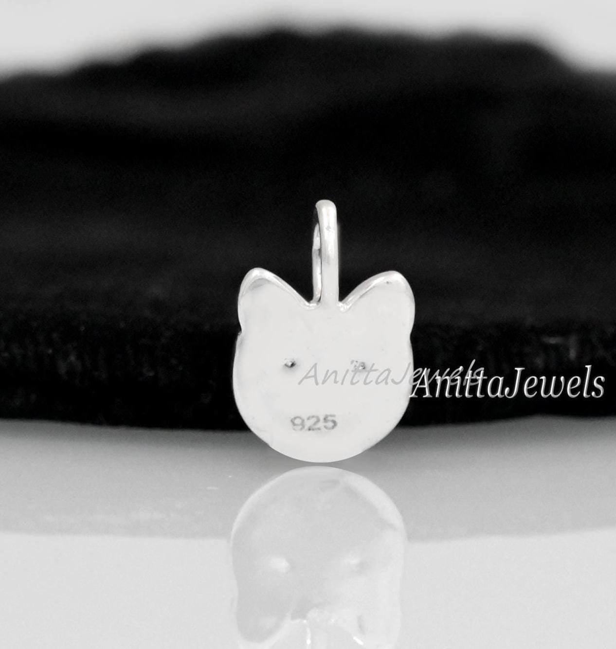 925 Silver Cat Pendant with Diamond Eyes (15 MM) - View 4 - Anitta Jewels | SKU: etsy_1171902994 925 Silver Cat Pendant with Diamond Eyes (15 MM) - View 4 - Anitta Jewels | SKU: etsy_1171902994
