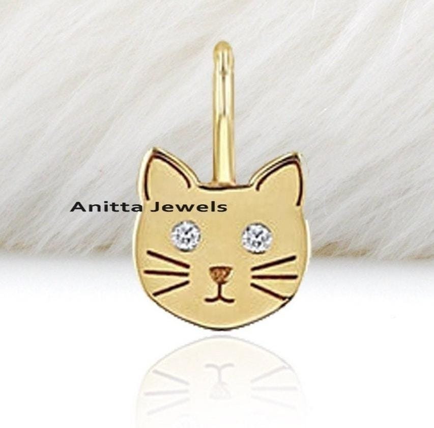 925 Silver Cat Pendant with Diamond Eyes (15 MM) - View 5 - Anitta Jewels | SKU: etsy_1171902994 925 Silver Cat Pendant with Diamond Eyes (15 MM) - View 5 - Anitta Jewels | SKU: etsy_1171902994