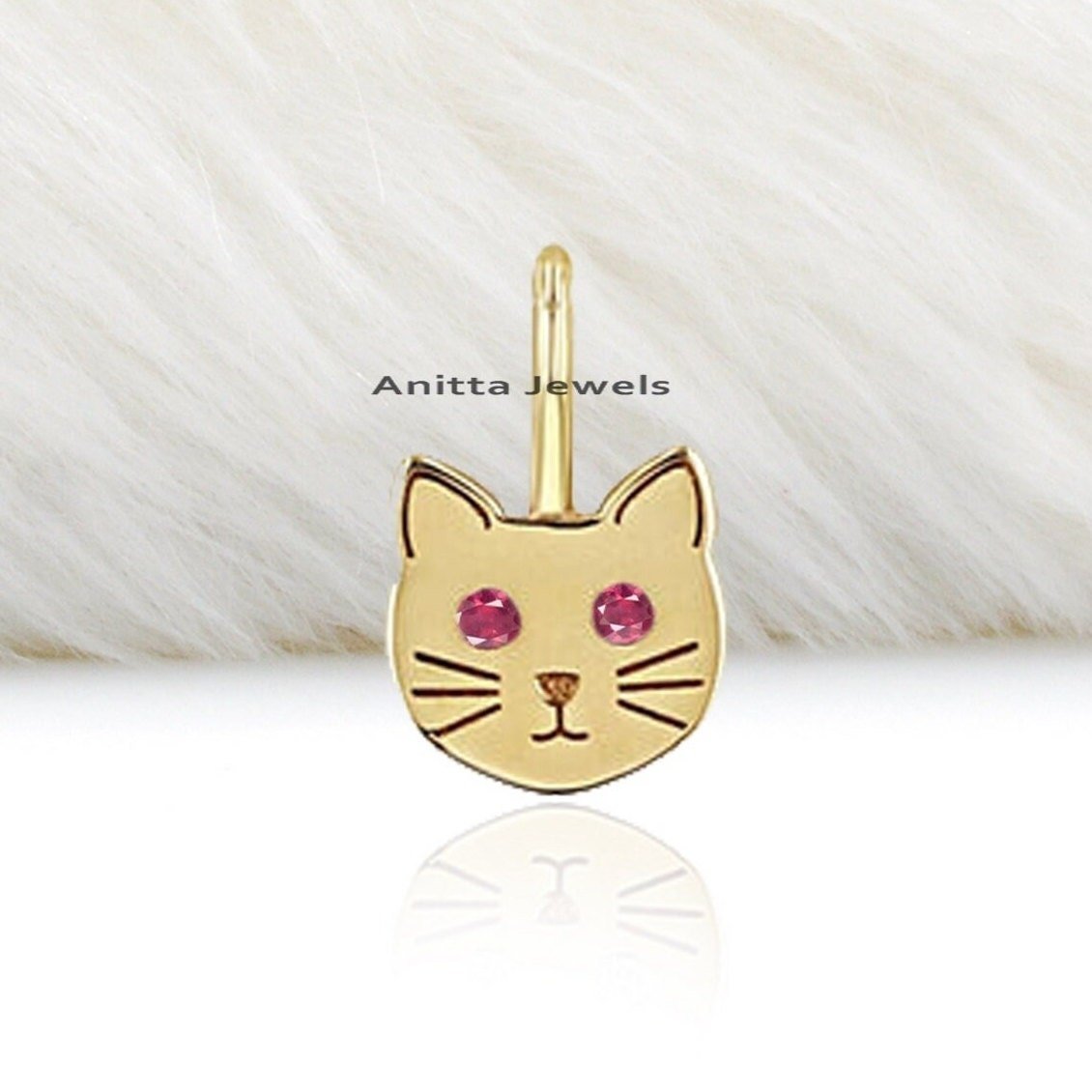925 Silver Cat Pendant with Diamond Eyes (15 MM) - View 6 - Anitta Jewels | SKU: etsy_1171902994 925 Silver Cat Pendant with Diamond Eyes (15 MM) - View 6 - Anitta Jewels | SKU: etsy_1171902994