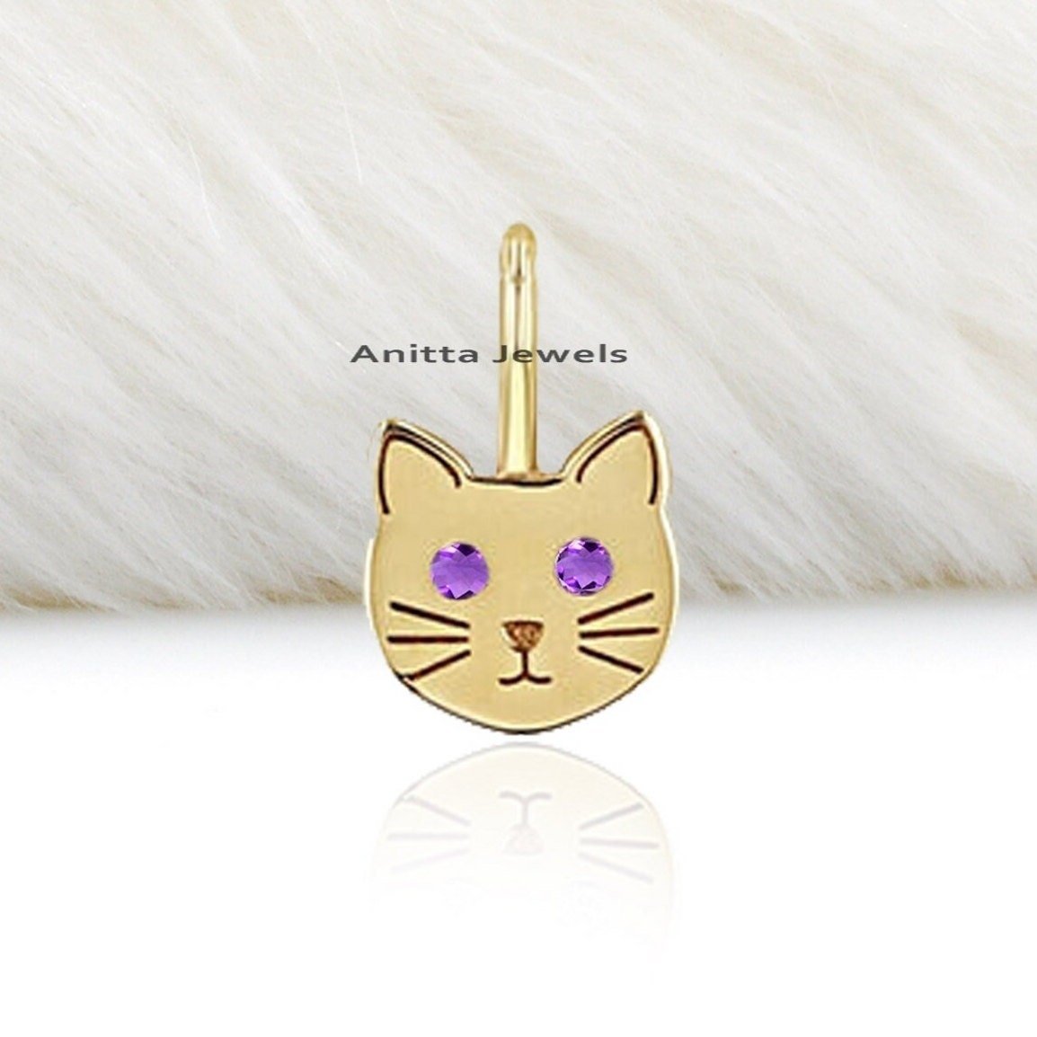 925 Silver Cat Pendant with Diamond Eyes (15 MM) - View 7 - Anitta Jewels | SKU: etsy_1171902994 925 Silver Cat Pendant with Diamond Eyes (15 MM) - View 7 - Anitta Jewels | SKU: etsy_1171902994