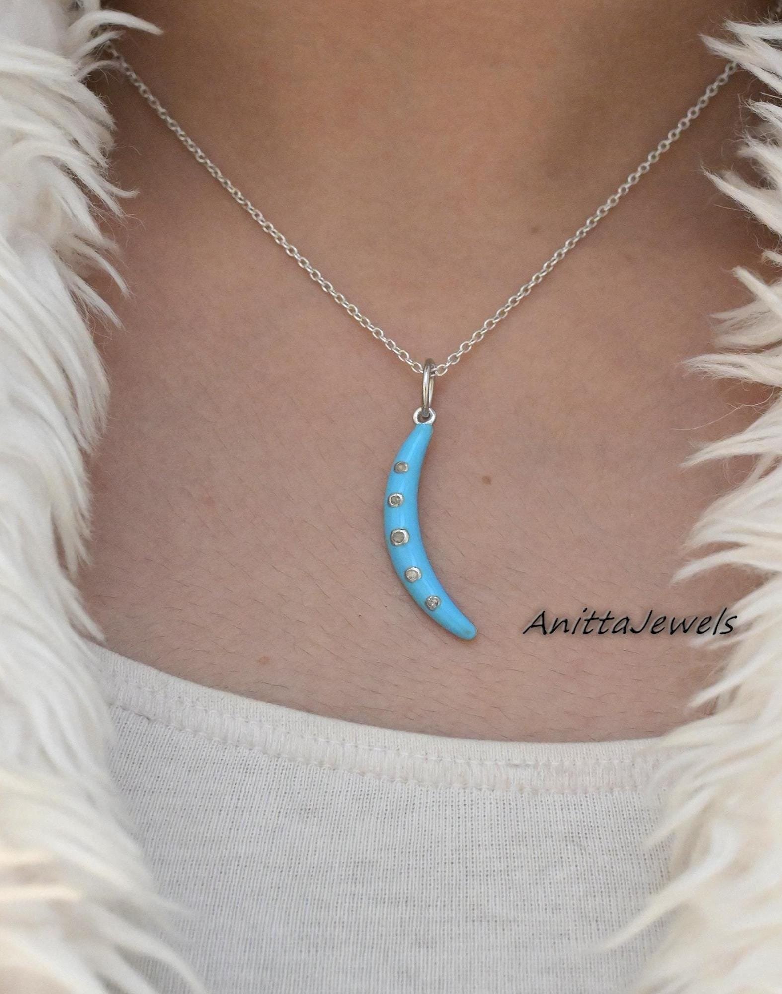 925 Silver Crescent Moon Pendant: Enamel Gemstone Half Moon - View 2 - Anitta Jewels | SKU: etsy_1185273559 925 Silver Crescent Moon Pendant: Enamel Gemstone Half Moon - View 2 - Anitta Jewels | SKU: etsy_1185273559