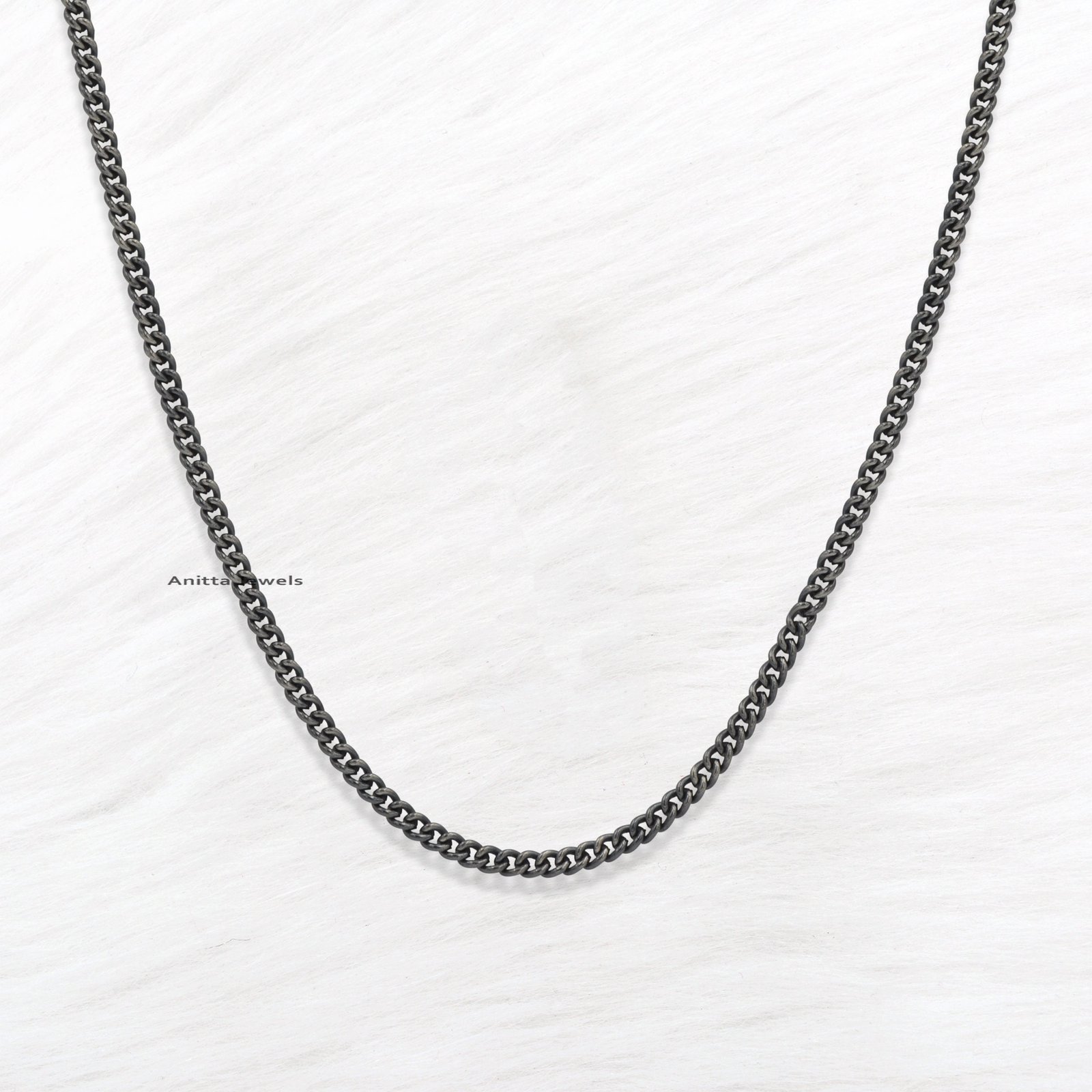 925 Silver Curb Chain Necklace: Handmade Carabiner Lock, 3MM Link - View 4 - Anitta Jewels | SKU: etsy_1100693197 925 Silver Curb Chain Necklace: Handmade Carabiner Lock, 3MM Link - View 4 - Anitta Jewels | SKU: etsy_1100693197