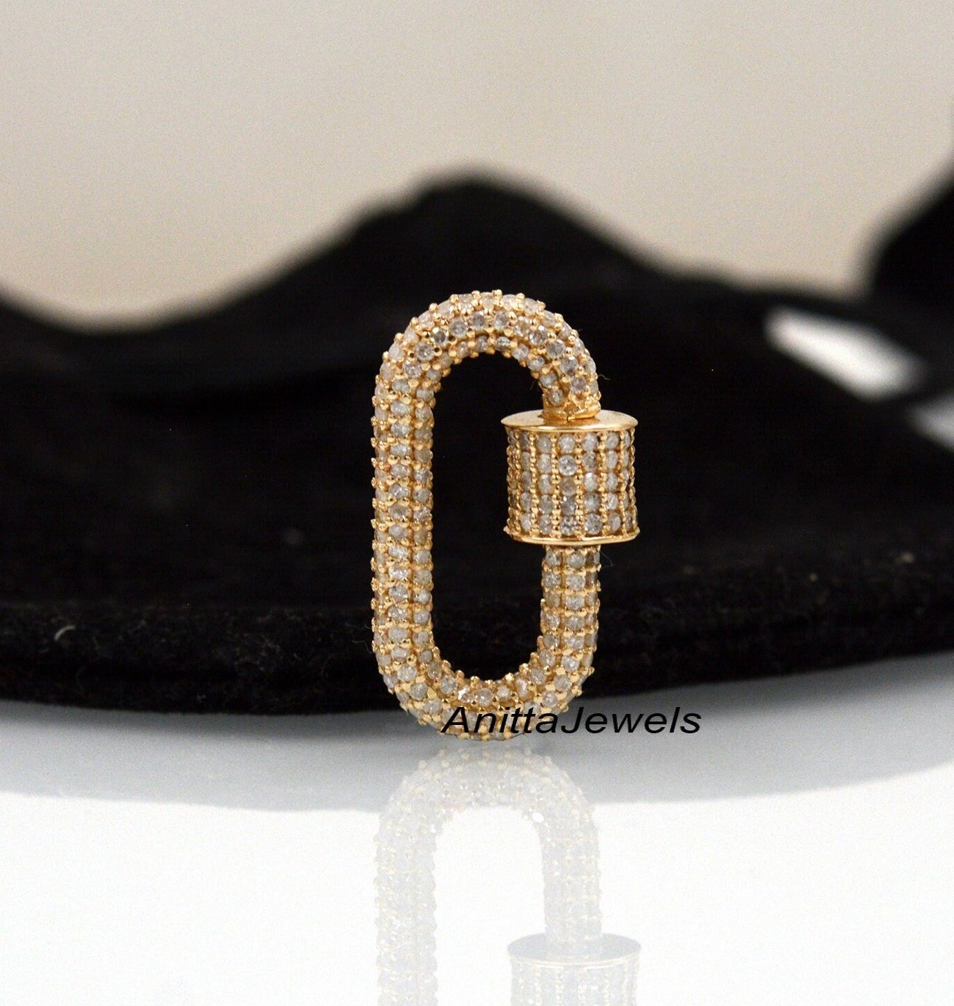 925 Silver Diamond Carabiner Lock: Handmade Oval Pendant (25*14 MM) - Anitta Jewels | SKU: etsy_1084500518 925 Silver Diamond Carabiner Lock: Handmade Oval Pendant (25*14 MM) - Anitta Jewels | SKU: etsy_1084500518