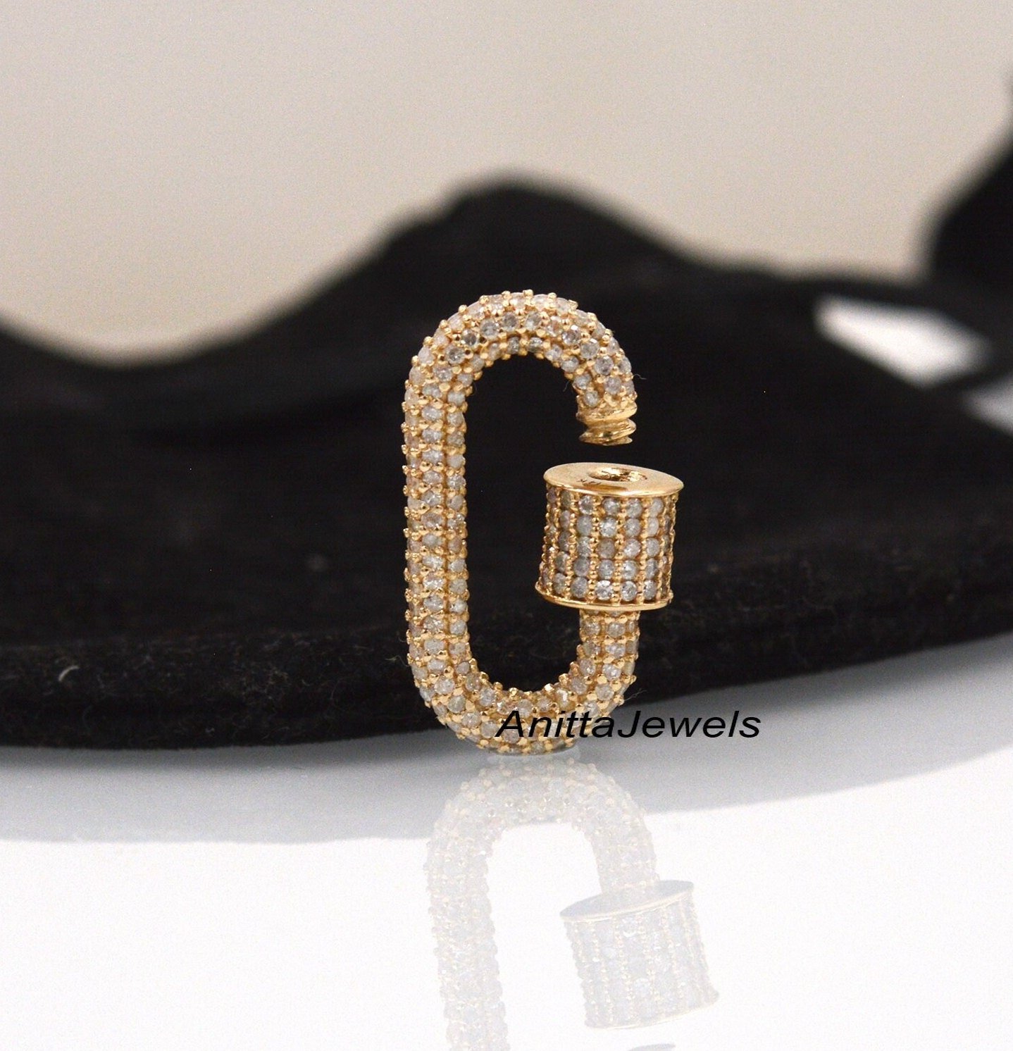 925 Silver Diamond Carabiner Lock: Handmade Oval Pendant (25*14 MM) - View 2 - Anitta Jewels | SKU: etsy_1084500518 925 Silver Diamond Carabiner Lock: Handmade Oval Pendant (25*14 MM) - View 2 - Anitta Jewels | SKU: etsy_1084500518
