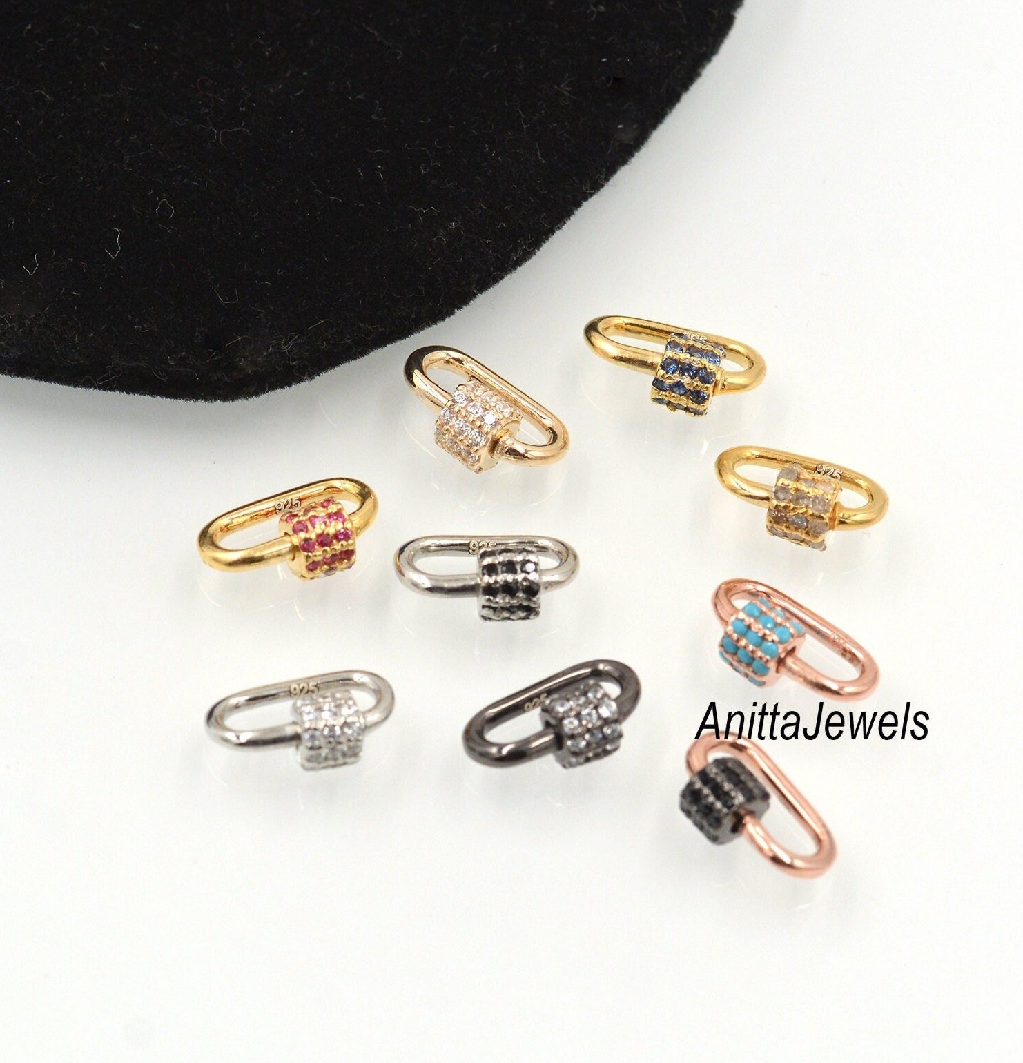 925 Silver Diamond Carabiner Lock: Handmade Oval Pendant - Anitta Jewels | SKU: etsy_908548210 925 Silver Diamond Carabiner Lock: Handmade Oval Pendant - Anitta Jewels | SKU: etsy_908548210